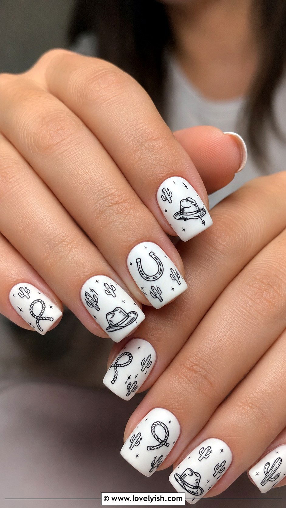 White Nails with Black Western Doodles - 50 western nail designs - 50 western nail designs