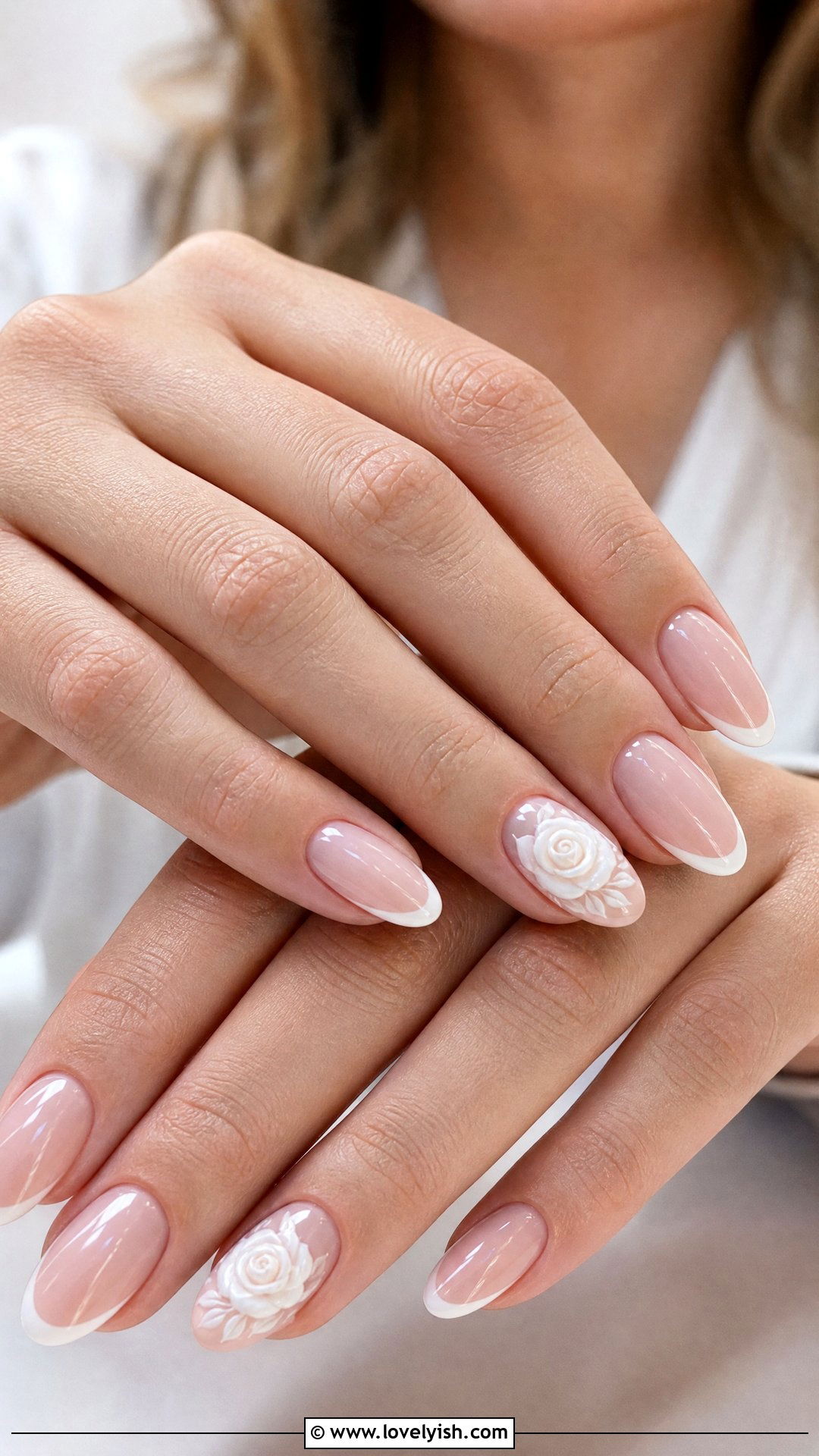 White Rose Accent Wedding Nails - 50 classic wedding nails - 50 classic wedding nails