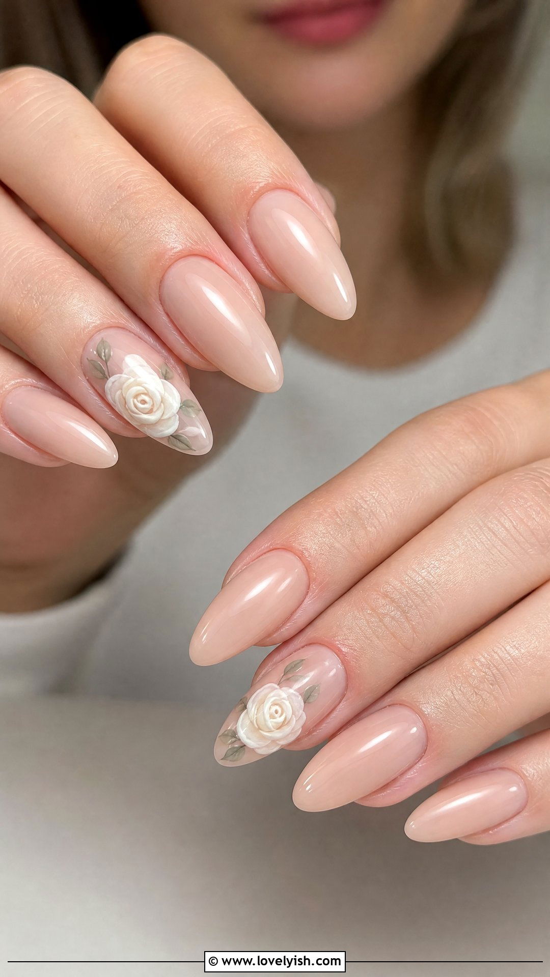 White Rose Almond Nails - 50 flower nails - 50 flower nails