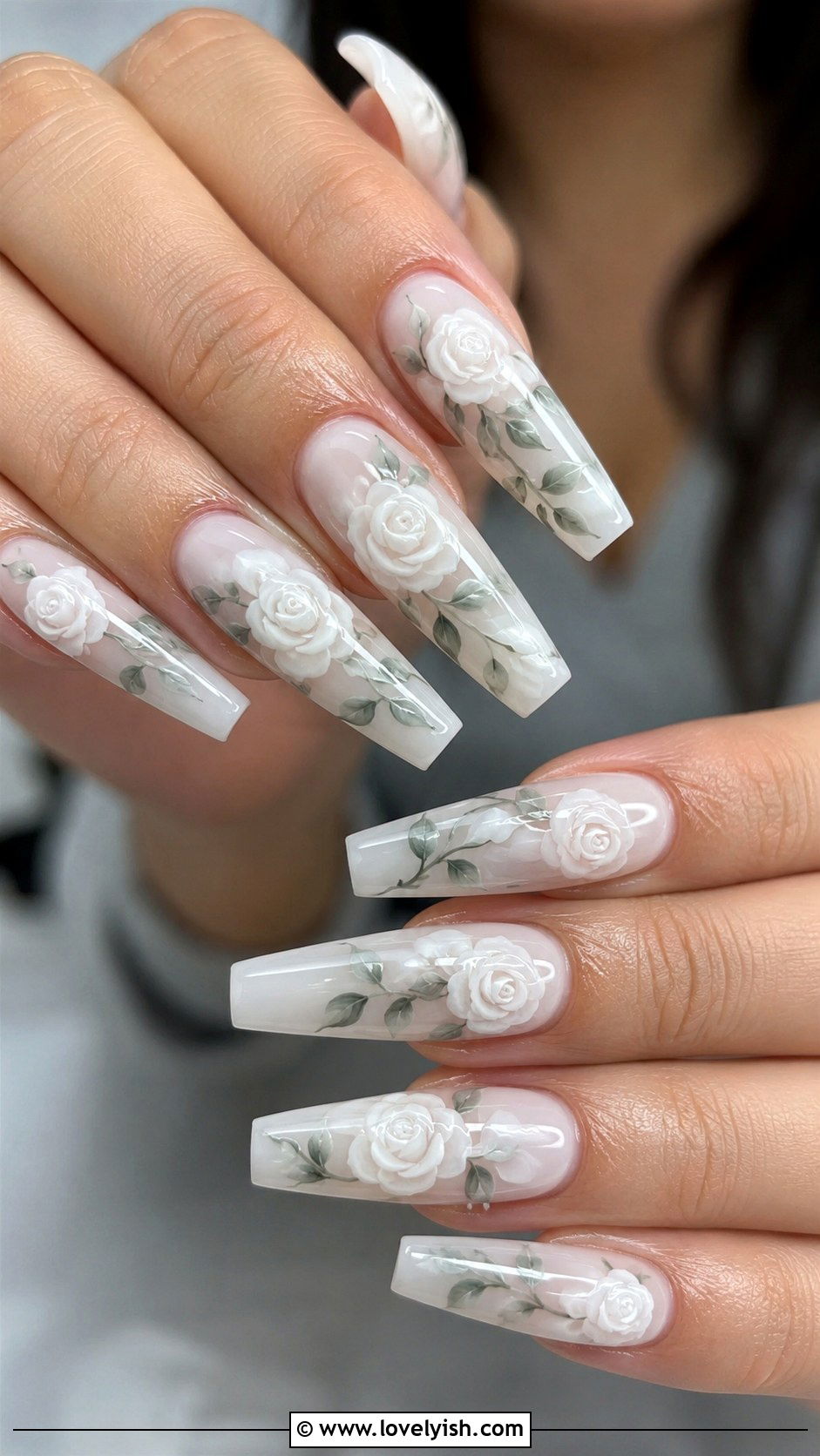 White Rose Milky Nails - 25 floral nail designs - 25 floral nail designs