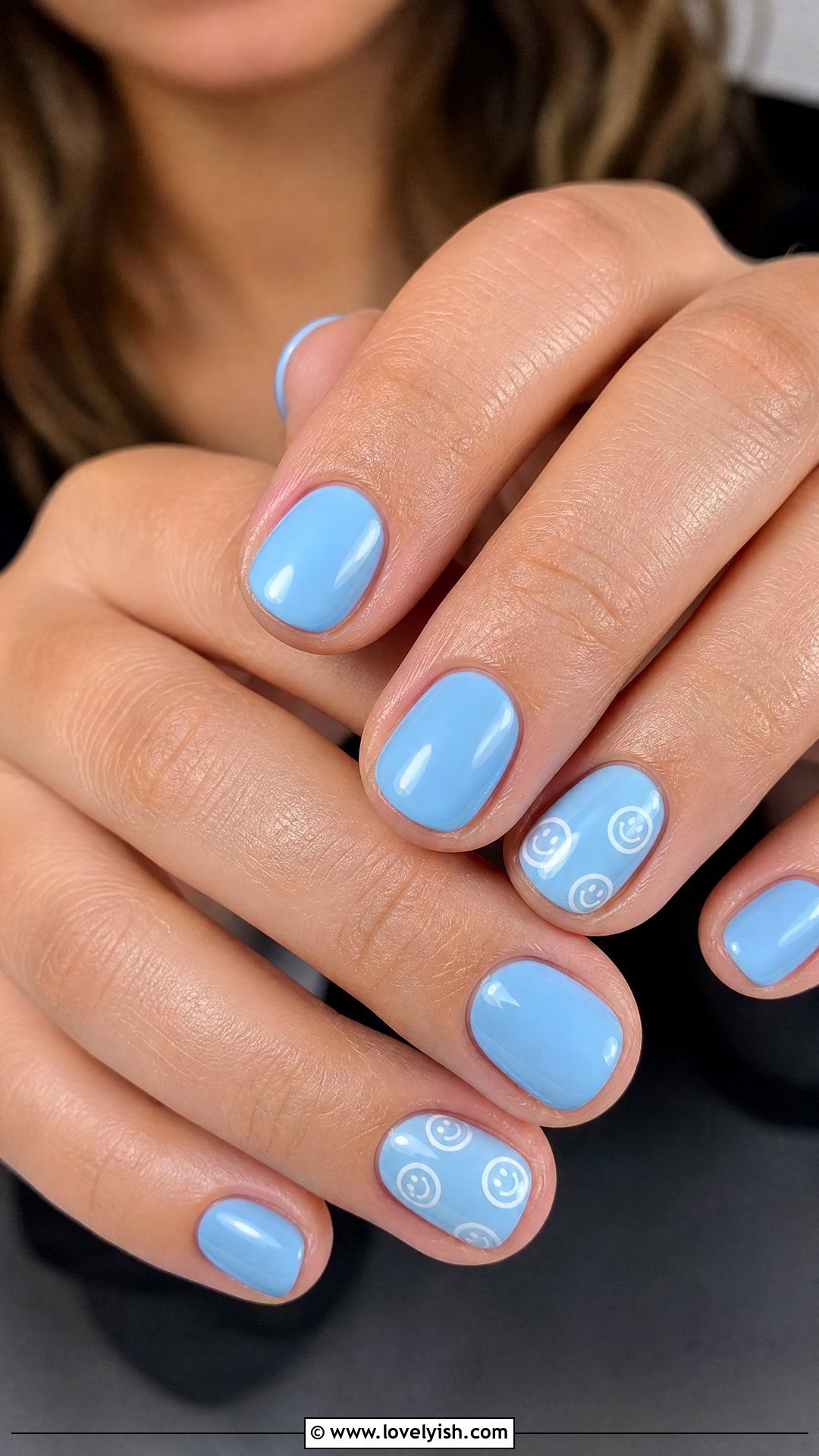 White Smiley Face Nails - 50 simple short nail designs - 50 simple short nail designs