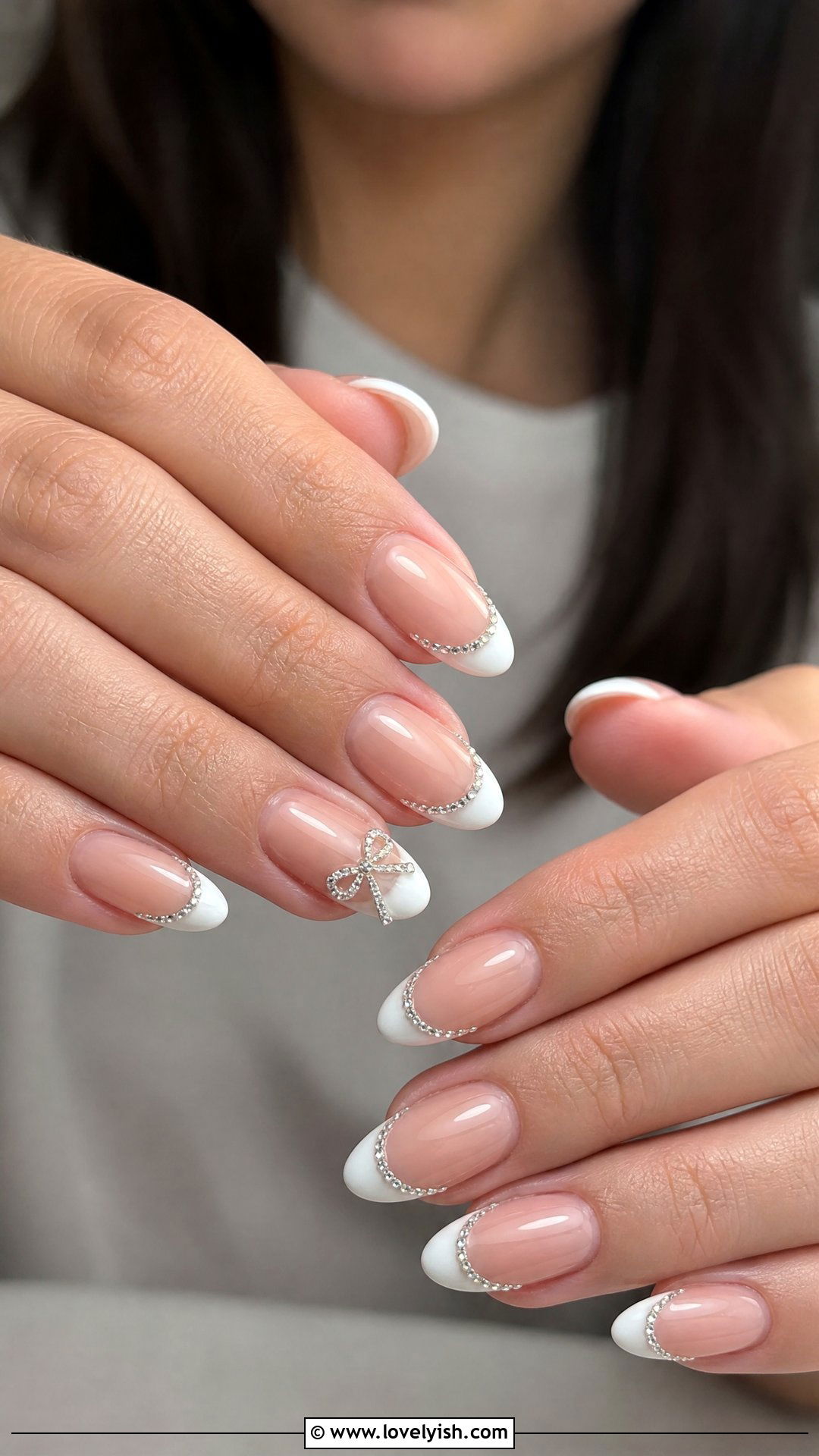 White Tip Diamond Bridal Nails - 50 diamond nails - 50 diamond nails
