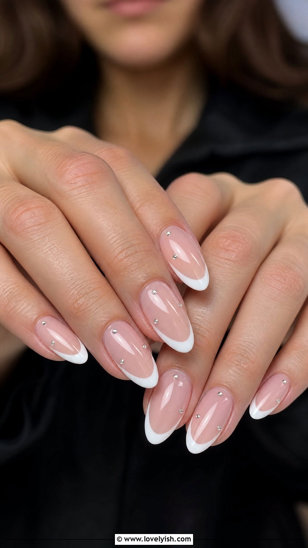 White Tip French With Floating Diamonds - 30 nail designs with diamonds - 30 nail designs with diamonds