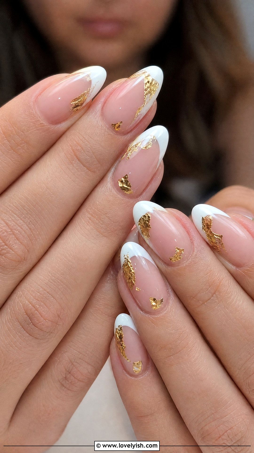 White Tip With Gold Foil Nails - 50 elegant nails - 50 elegant nails