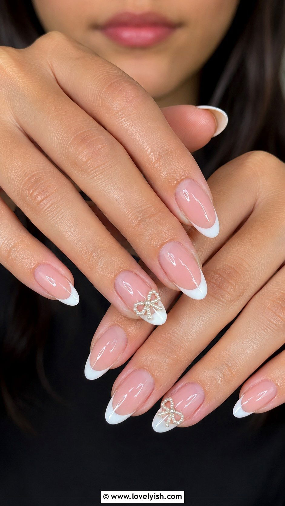 White Tip With Pearl Bow Wedding Nails - 38 wedding nail designs - 38 wedding nail designs