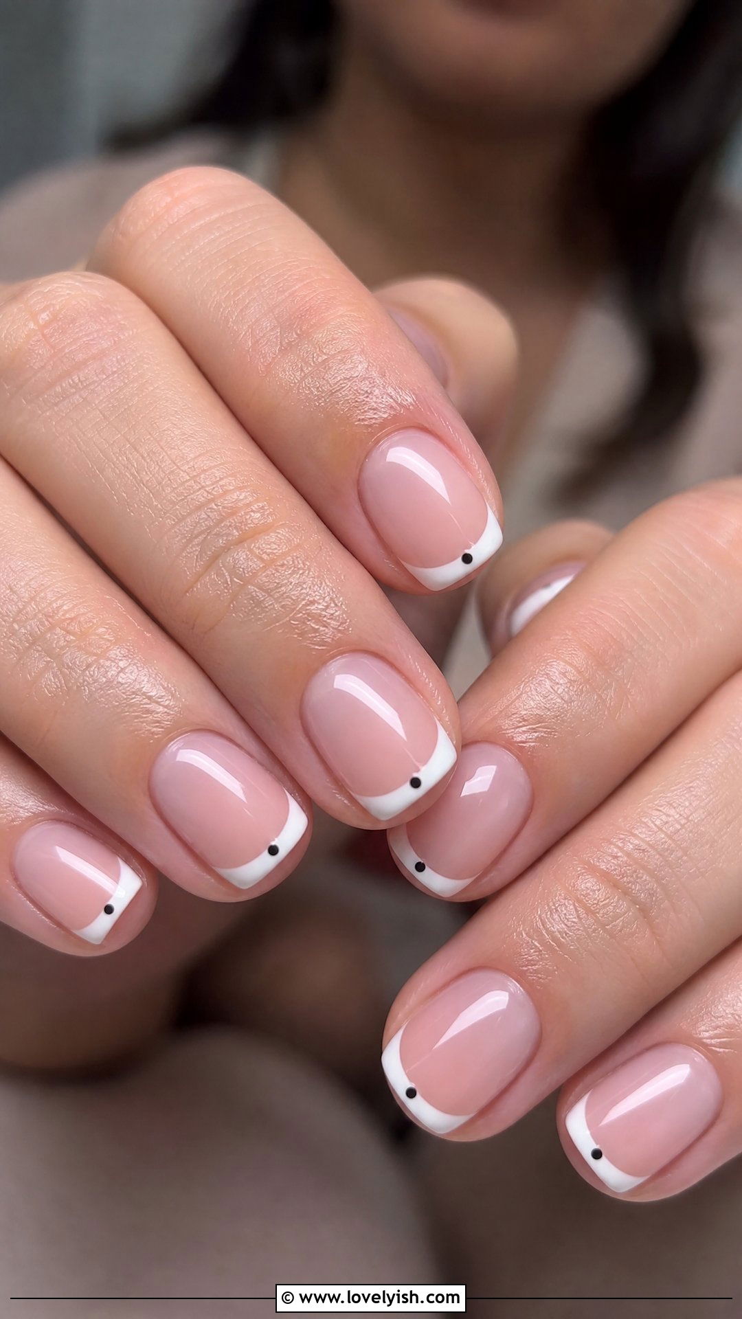 White Tip With Tiny Black Dot Nails - 46 easy nail designs - 46 easy nail designs