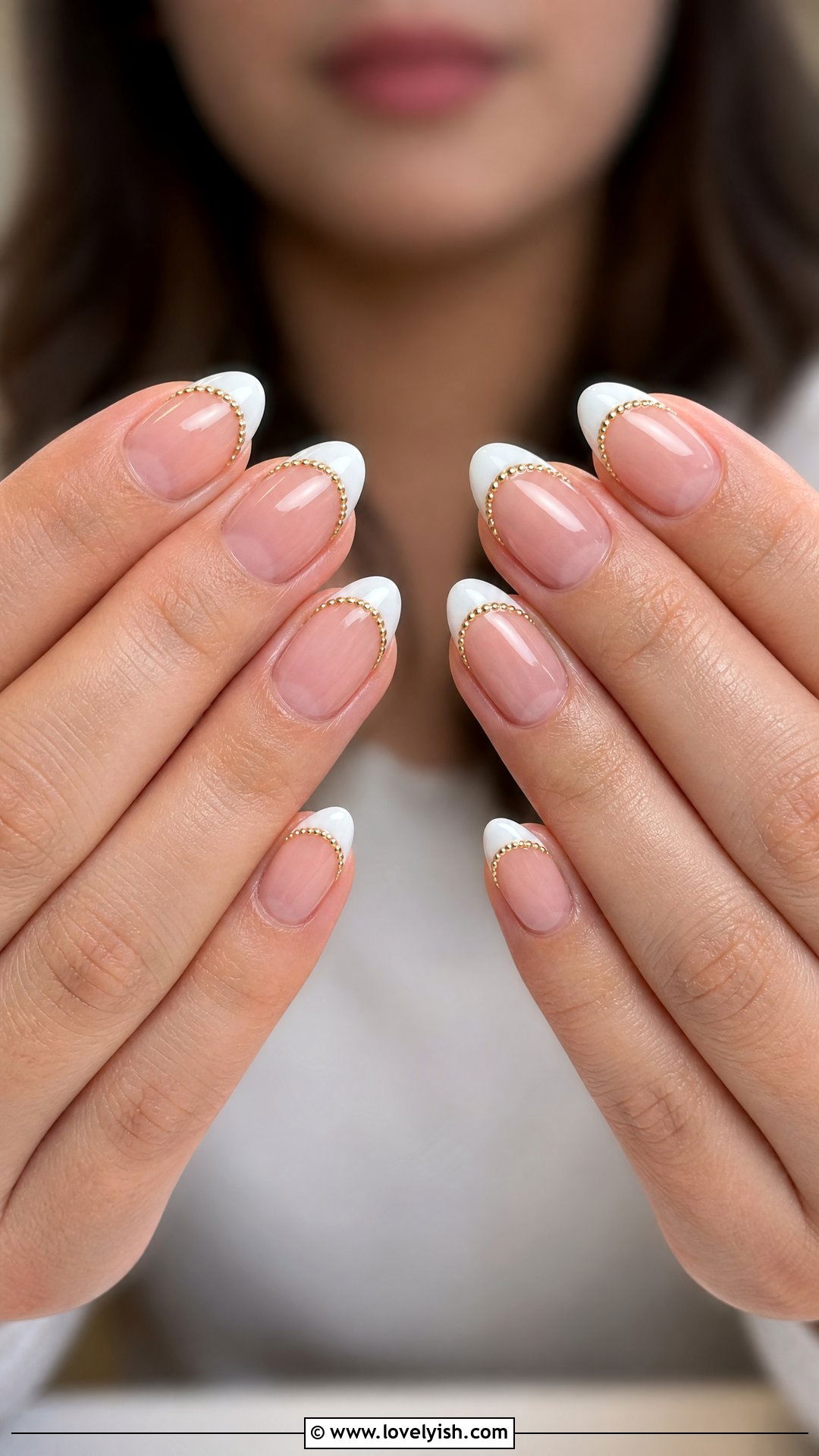 White Tip with Gold Beads Bridal Nails - 50 bridal nails - 50 bridal nails