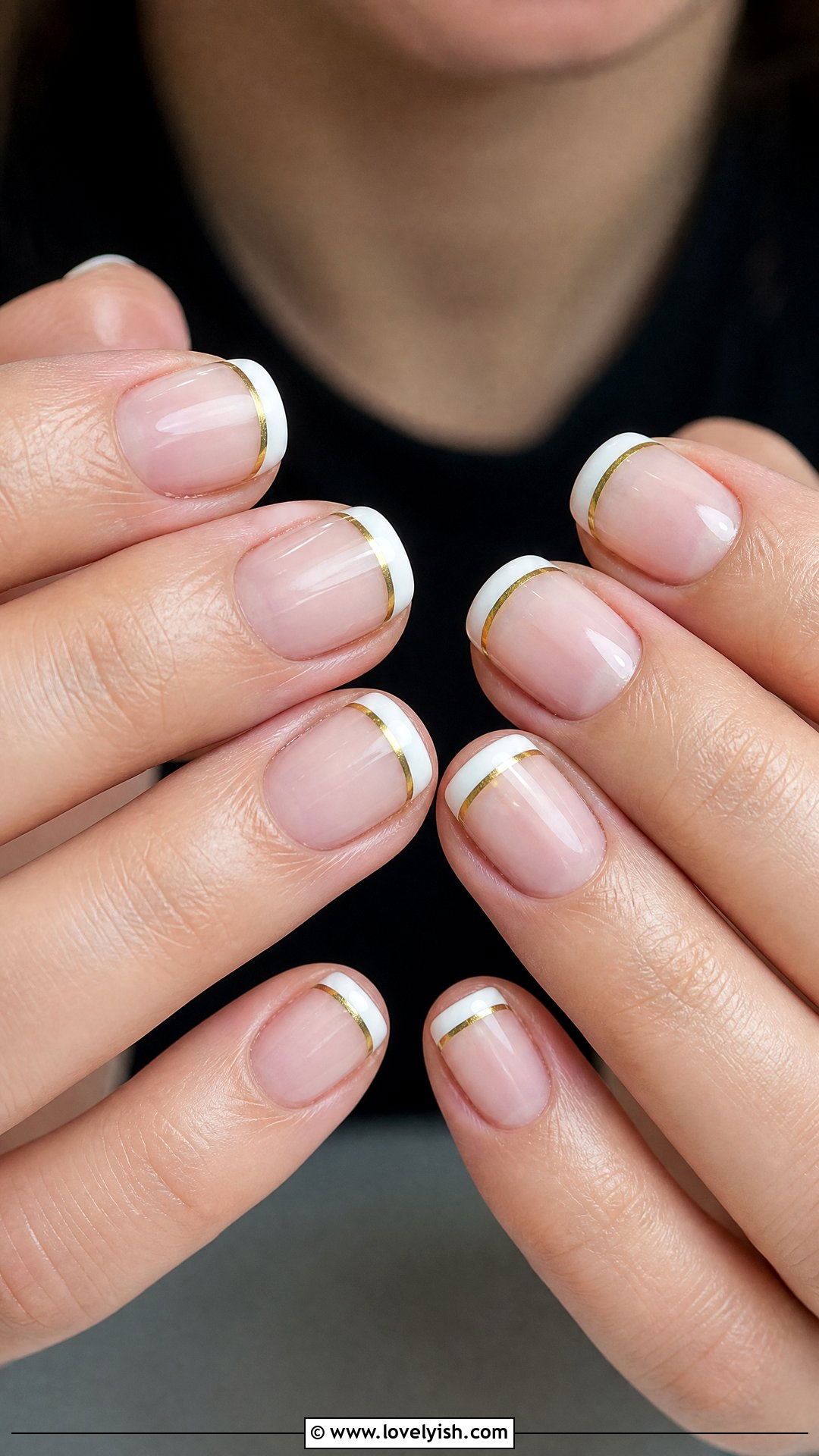 White Tip with Gold Line Nails - 50 simple short nail designs - 50 simple short nail designs