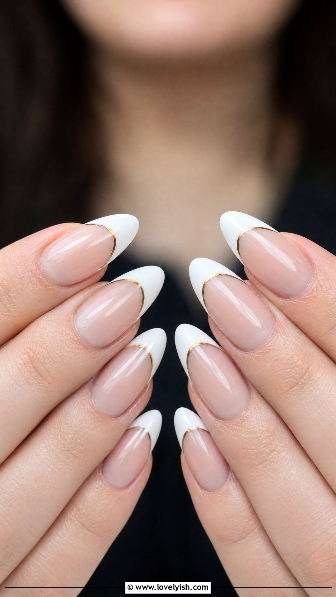 White Tip with Gold Stripe Nails - 42 minimalist nail art - 42 minimalist nail art