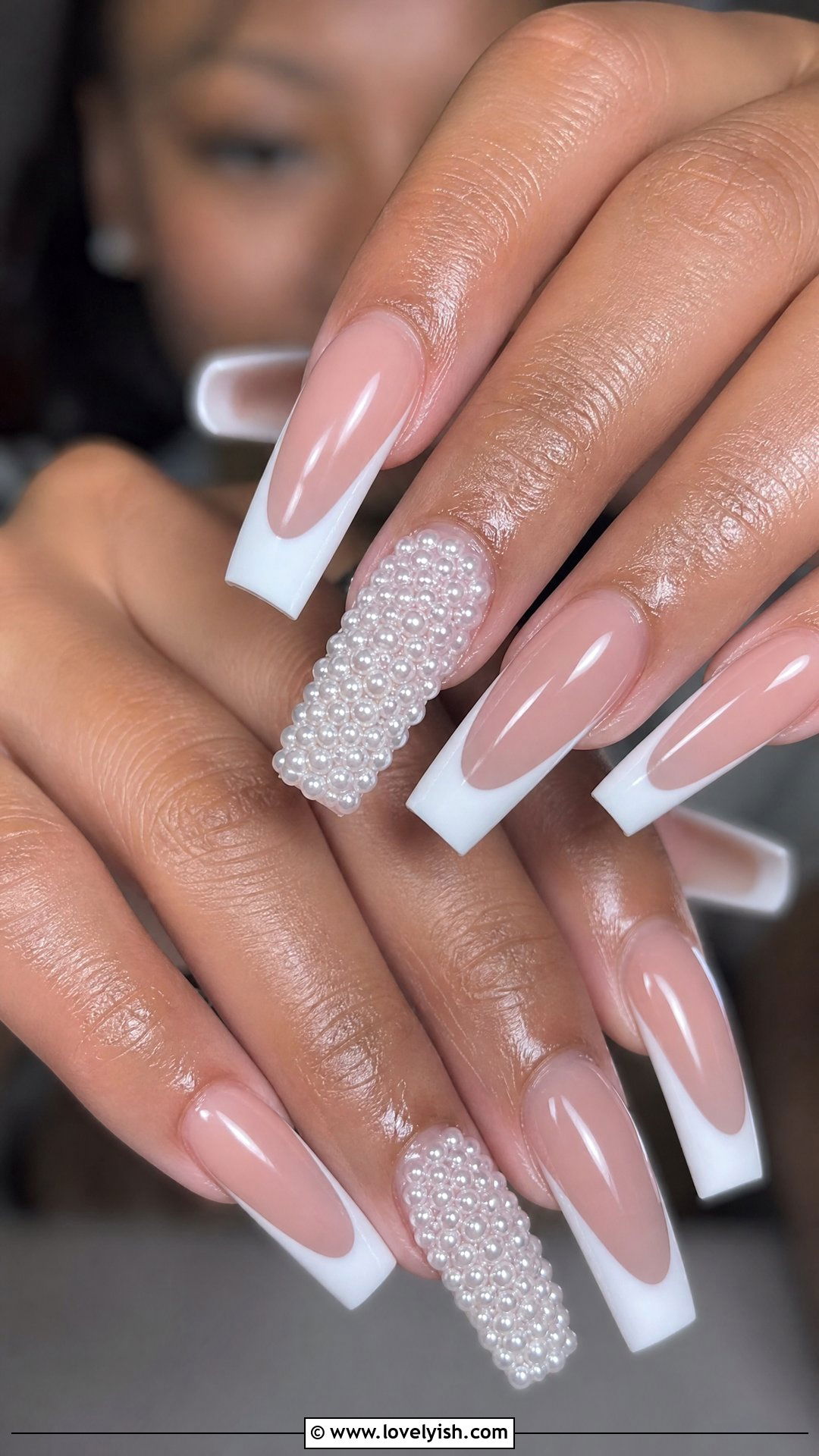 White Tip with Pearl Accent Baddie Nails - 50 baddie nails - 50 baddie nails