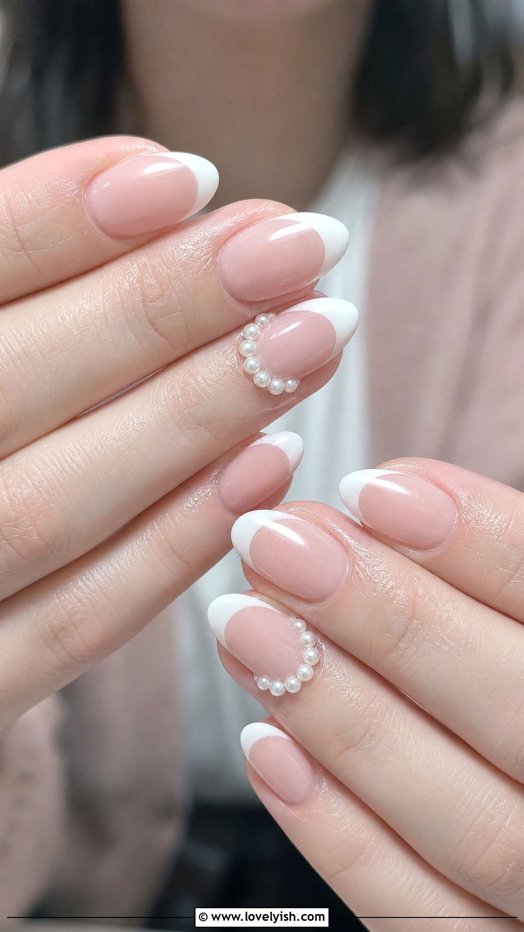 White Tip with Pearl Accent Nails - 50 classy nails - 50 classy nails