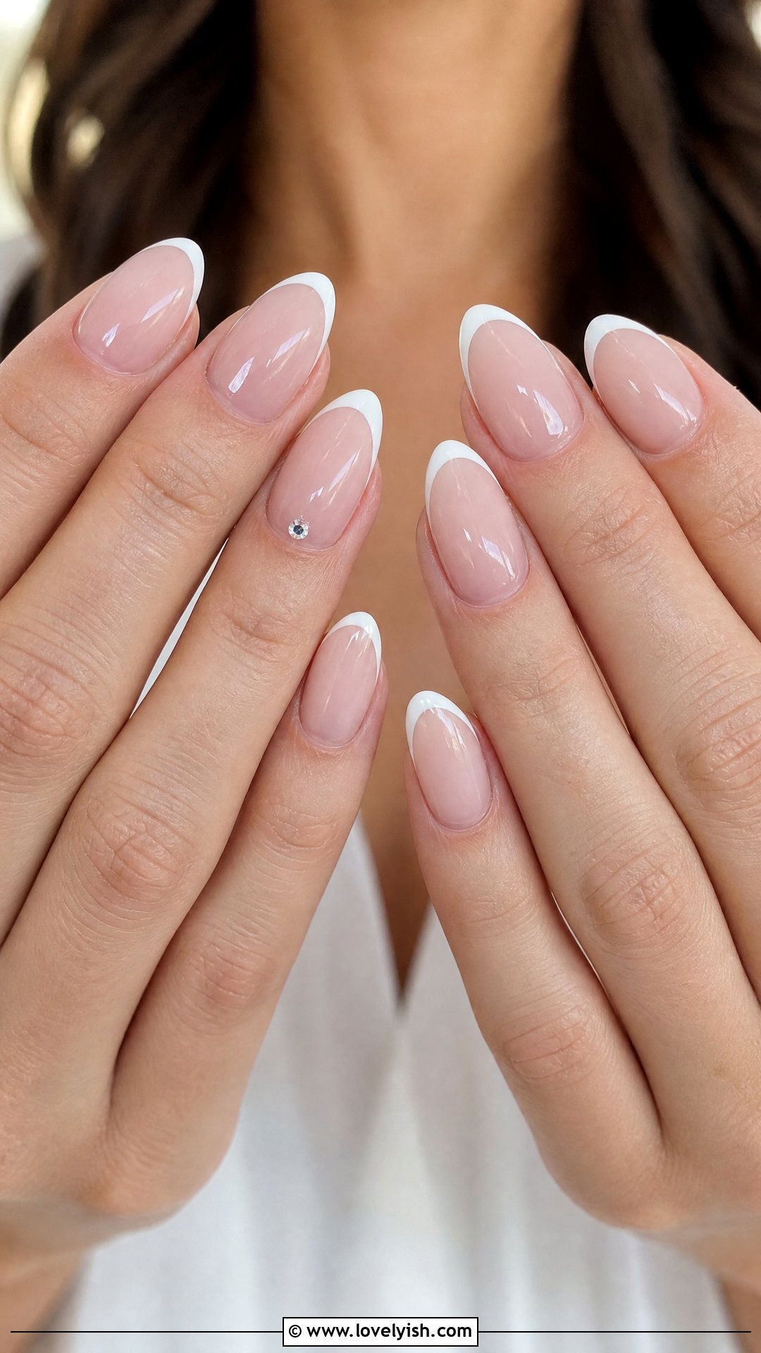 White Tip with Rhinestone Accent Wedding Nails - 50 classic wedding nails - 50 classic wedding nails