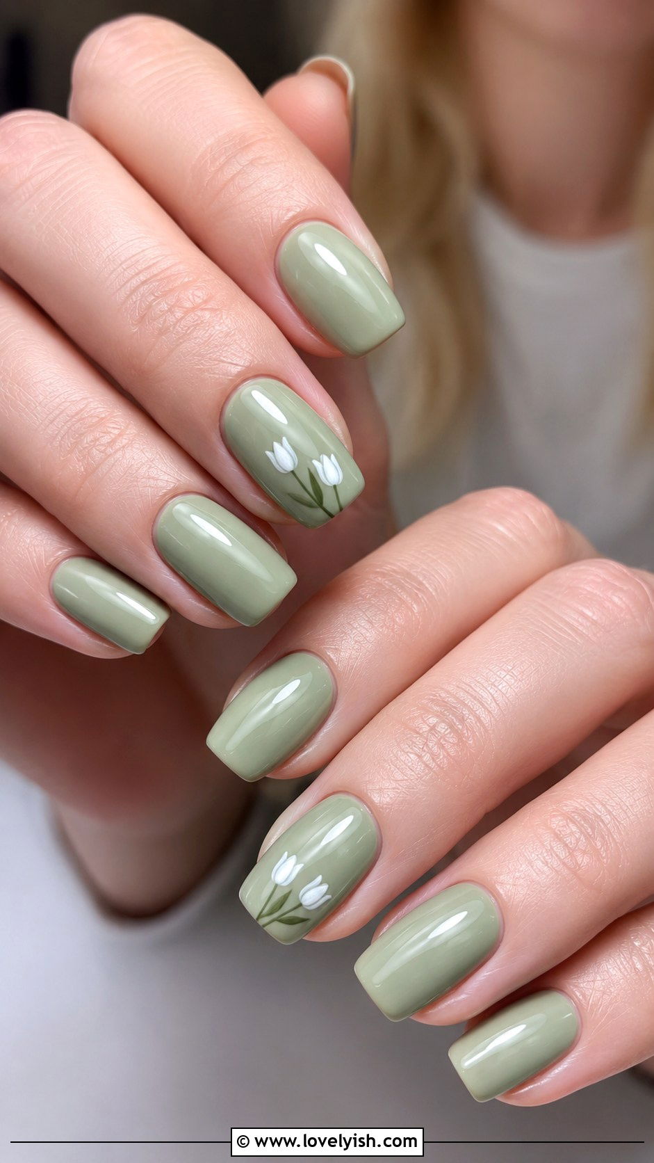 White Tulip Hand Painted Nails - 50 april nail designs - 50 april nail designs