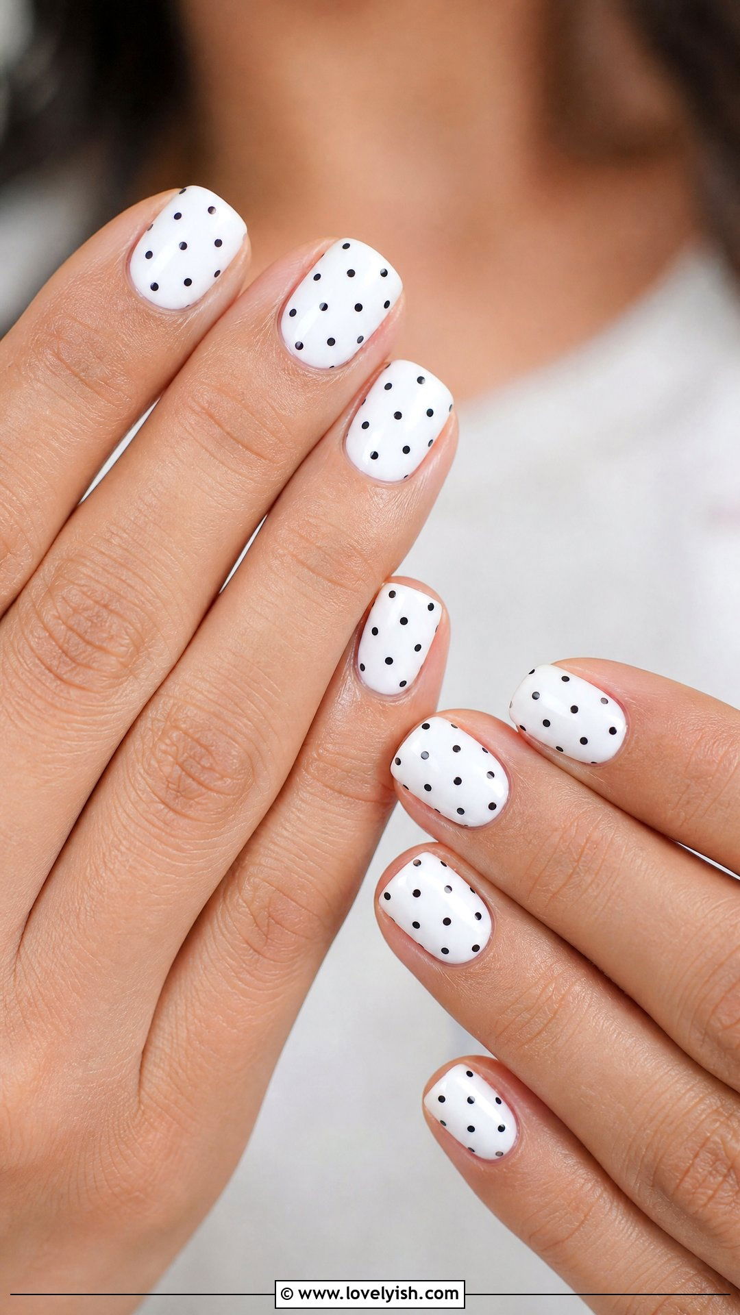 White With Polka Dot Short Square Nails - 50 short square nails - 50 short square nails