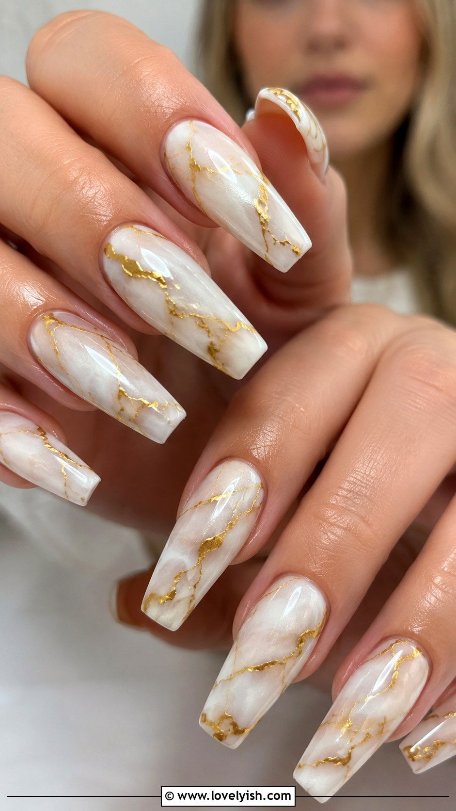 White and Gold Chrome Marble Nails - 50 gold chrome nails - 50 gold chrome nails