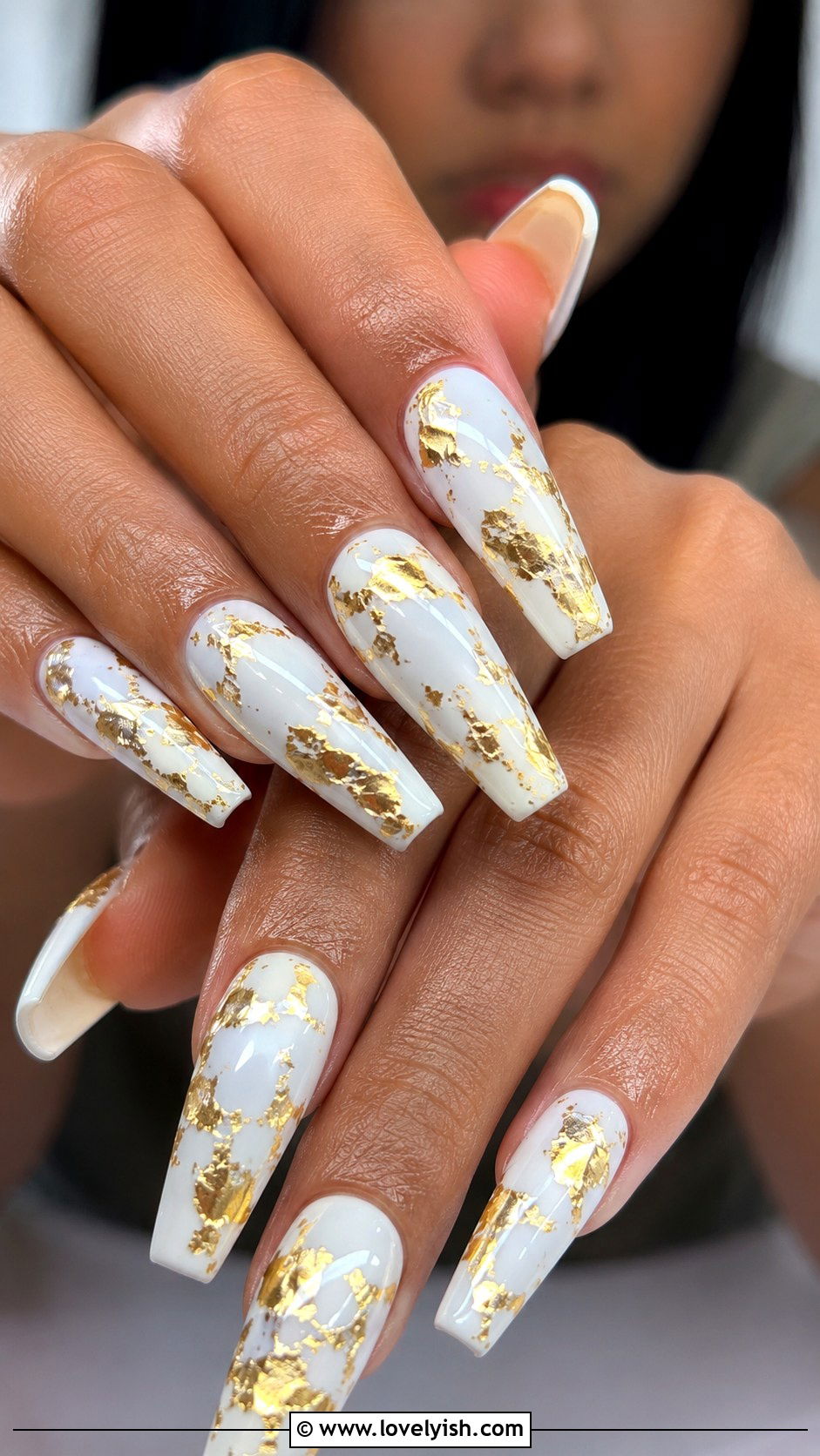 White and Gold Foil Baddie Nails - 50 baddie nails - 50 baddie nails