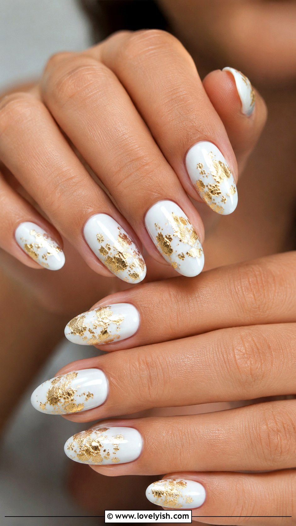 White and Gold Foil Beach Nails - 50 beach nails - 50 beach nails