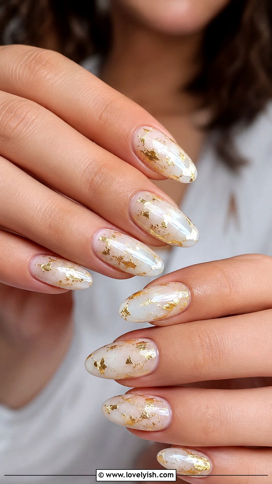 White and Gold Foil Nails - 39 summer nail ideas - 39 summer nail ideas