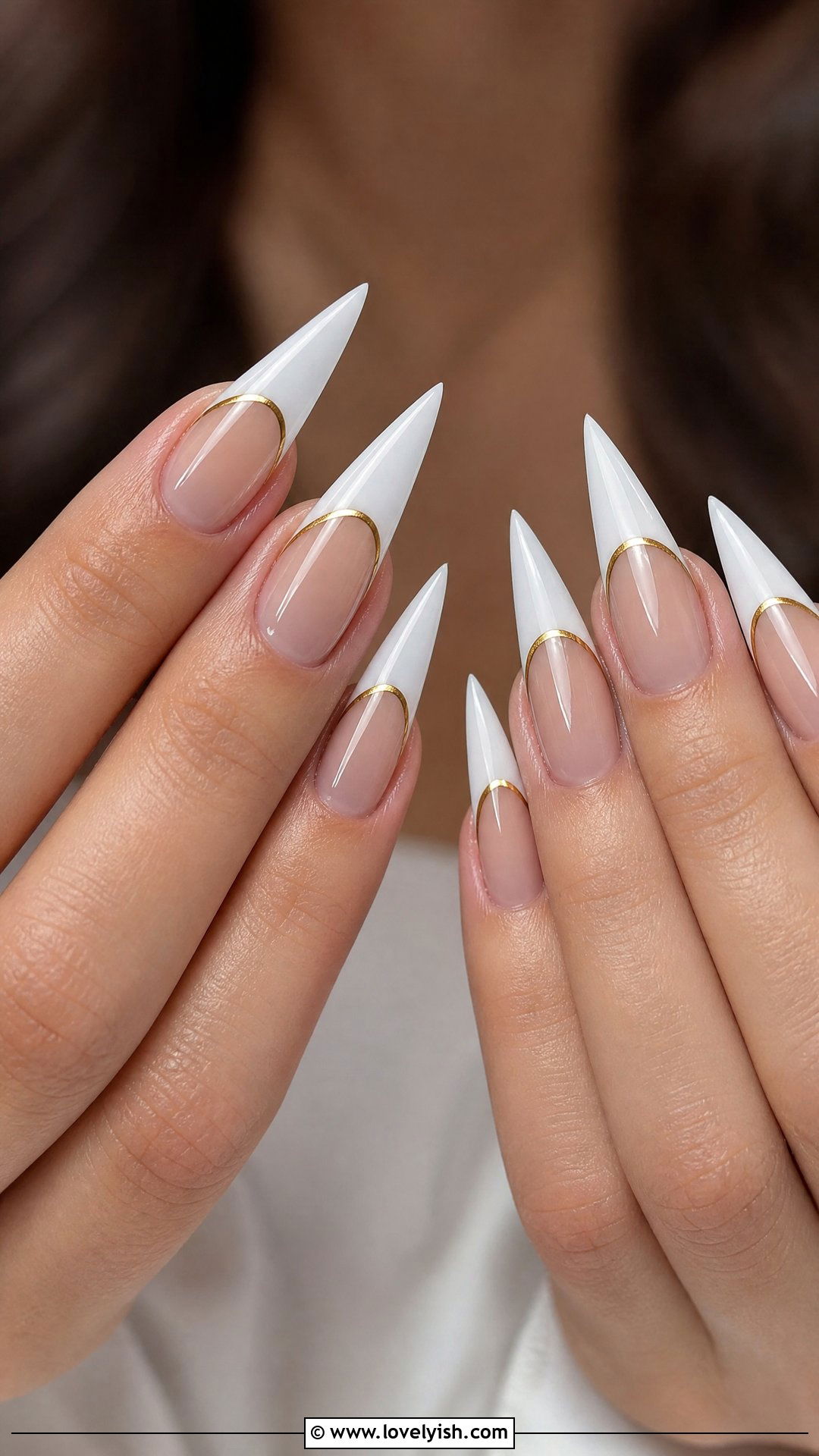 White and Gold French Long Stiletto Nails - 50 long stiletto nails - 50 long stiletto nails