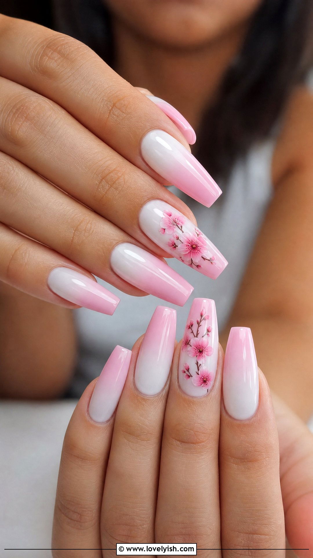 White and Pink Ombre Cherry Blossom Nails - 50 cherry blossom nails - 50 cherry blossom nails