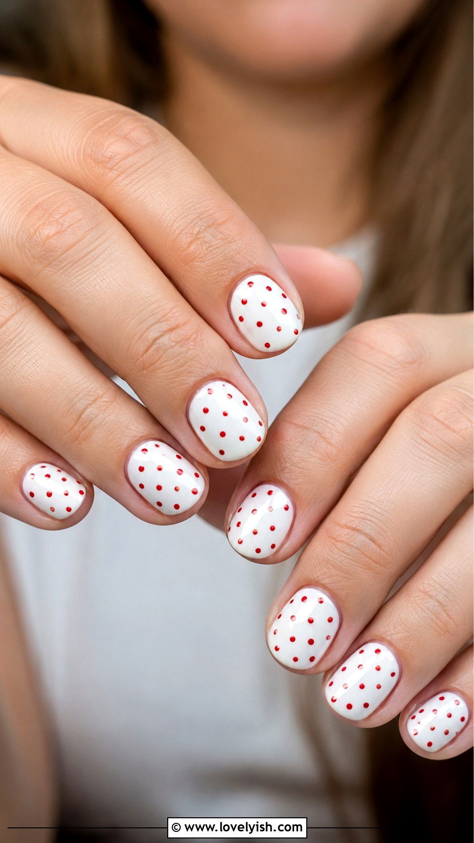 White and Red Polka Dot Nails - 25 holiday nail designs - 25 holiday nail designs