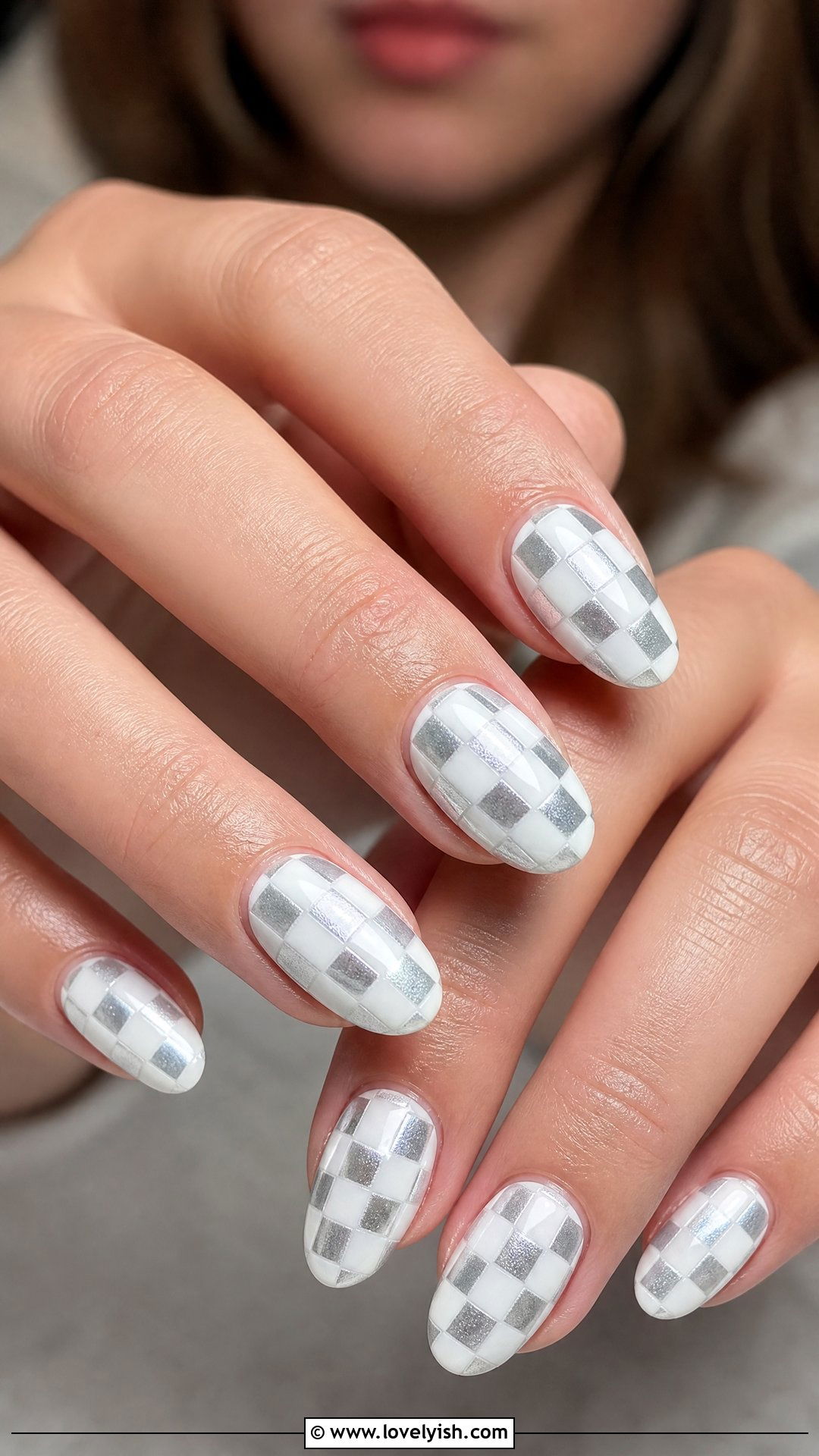 White and Silver Checkered Nails - 50 checkered nails - 50 checkered nails
