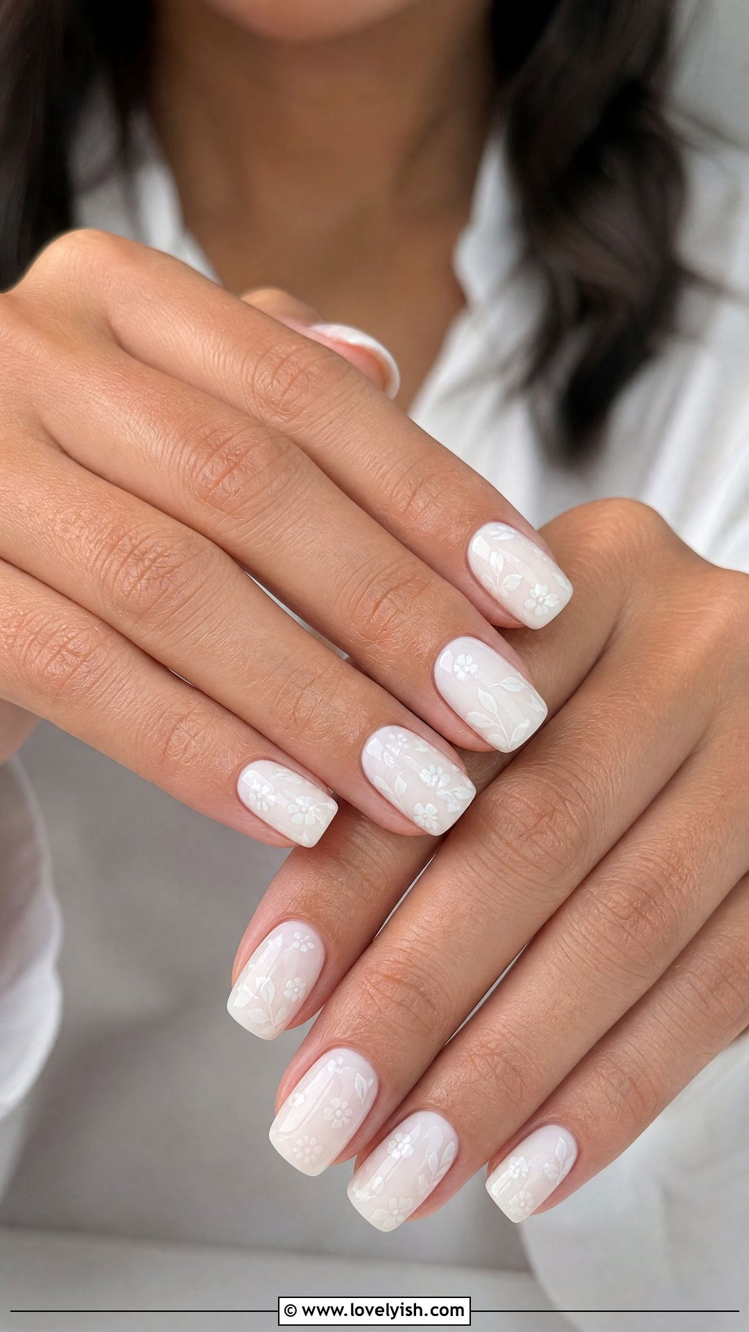 White on White Floral Nails - 25 classy nail ideas - 25 classy nail ideas