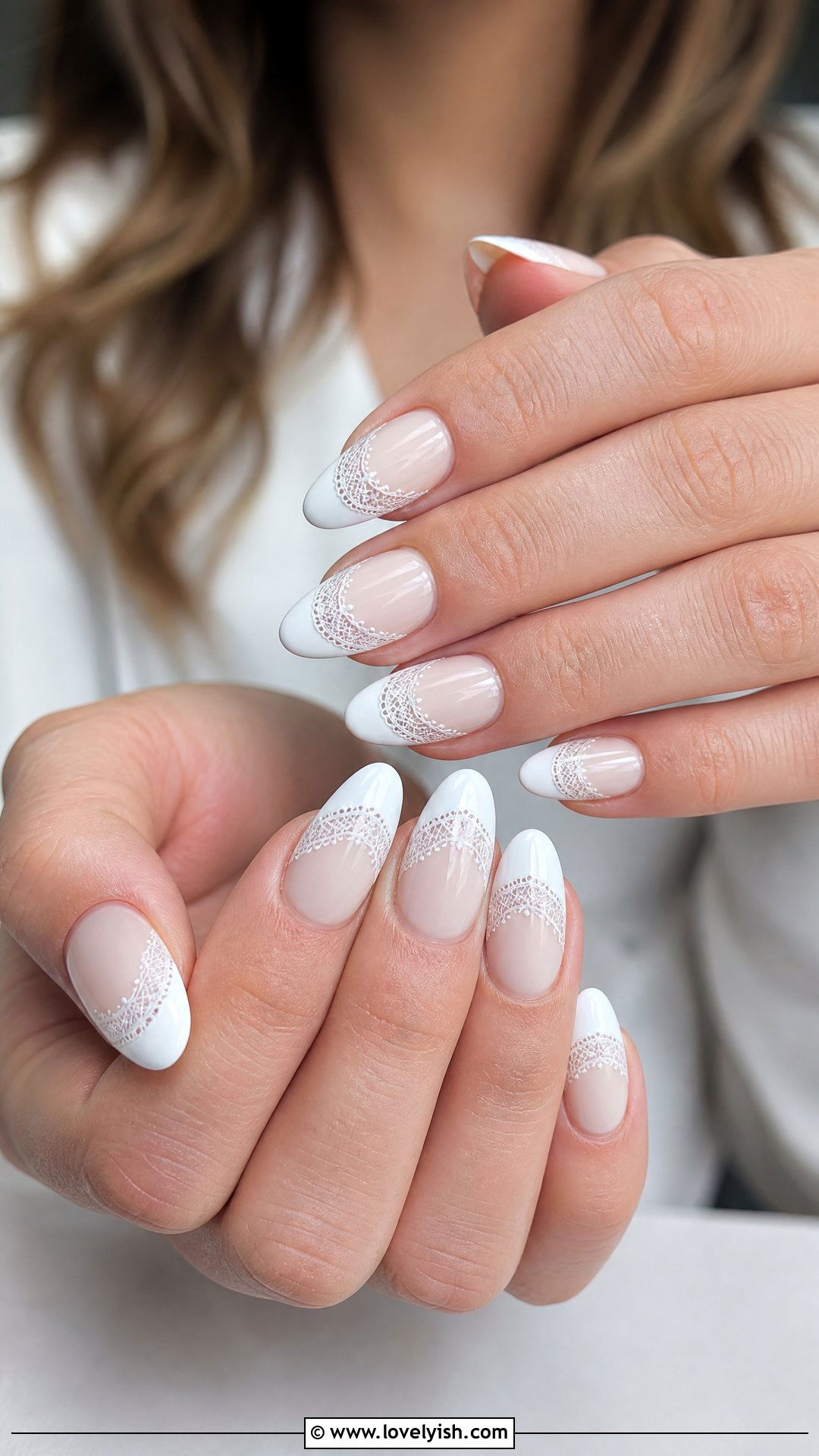 White on White Lace French Tip - 25 bridal nail ideas - 25 bridal nail ideas
