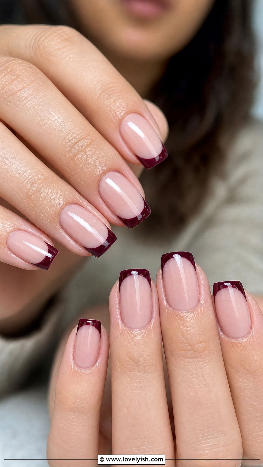 Wine Burgundy French Tip Nails - 50 classy nails - 50 classy nails