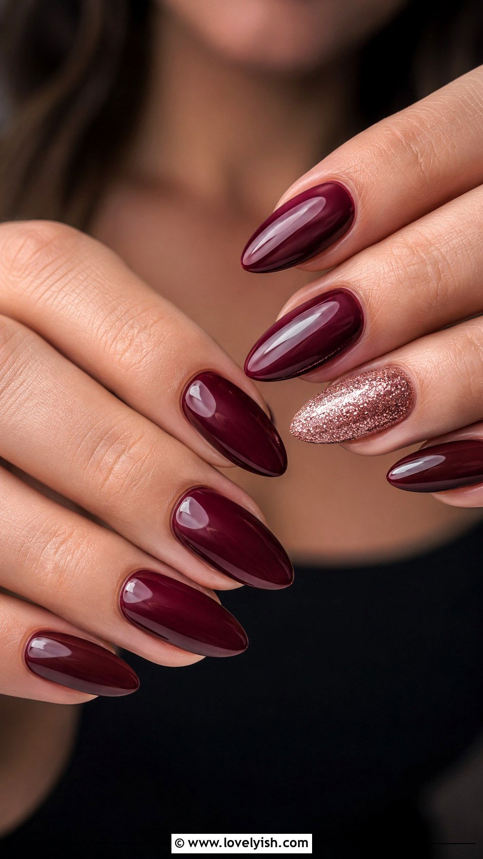 Wine Nail With Single Glitter Accent - 50 wine nails - 50 wine nails