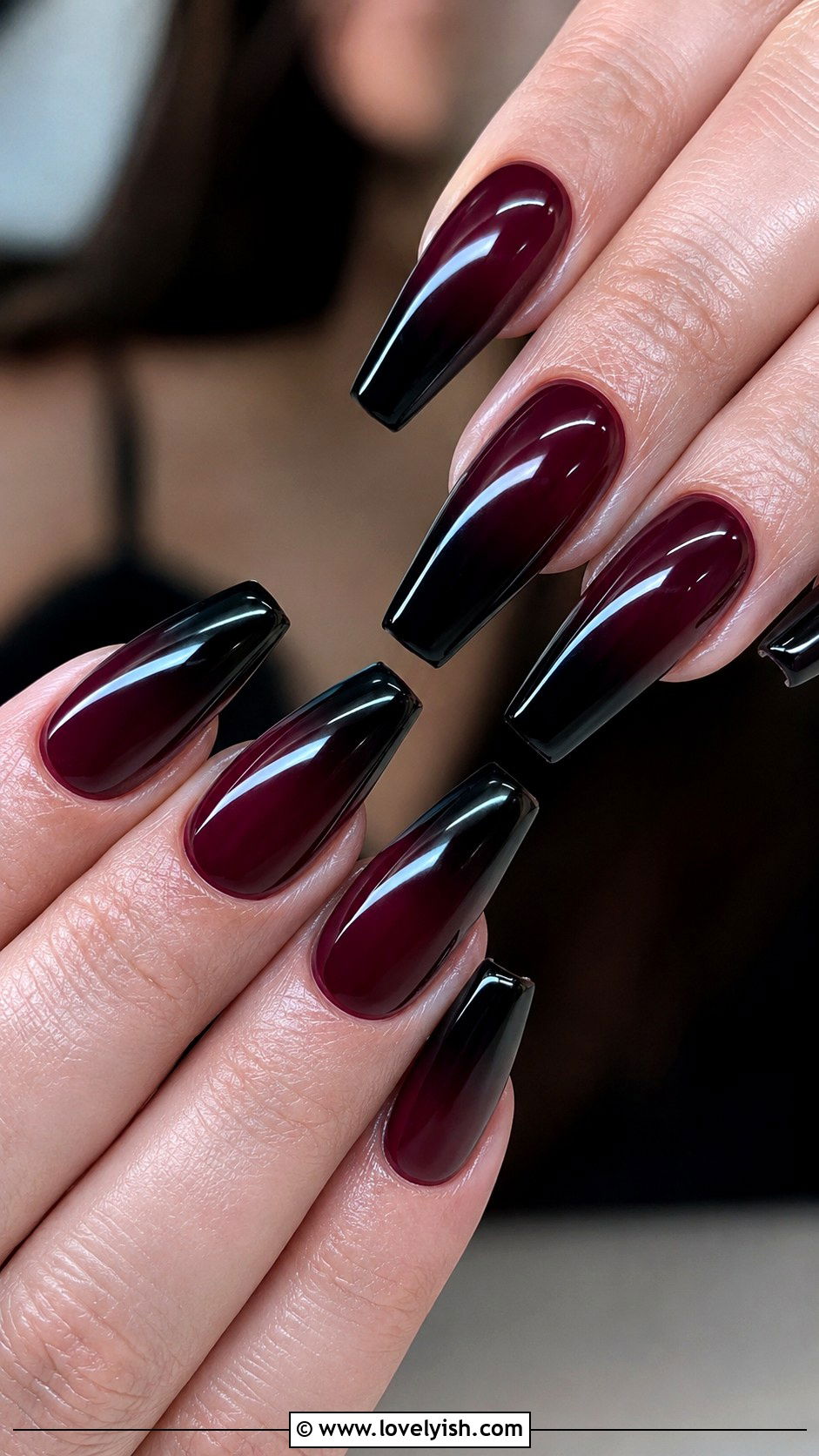 Wine Nails with Black Tips - 50 wine nails - 50 wine nails
