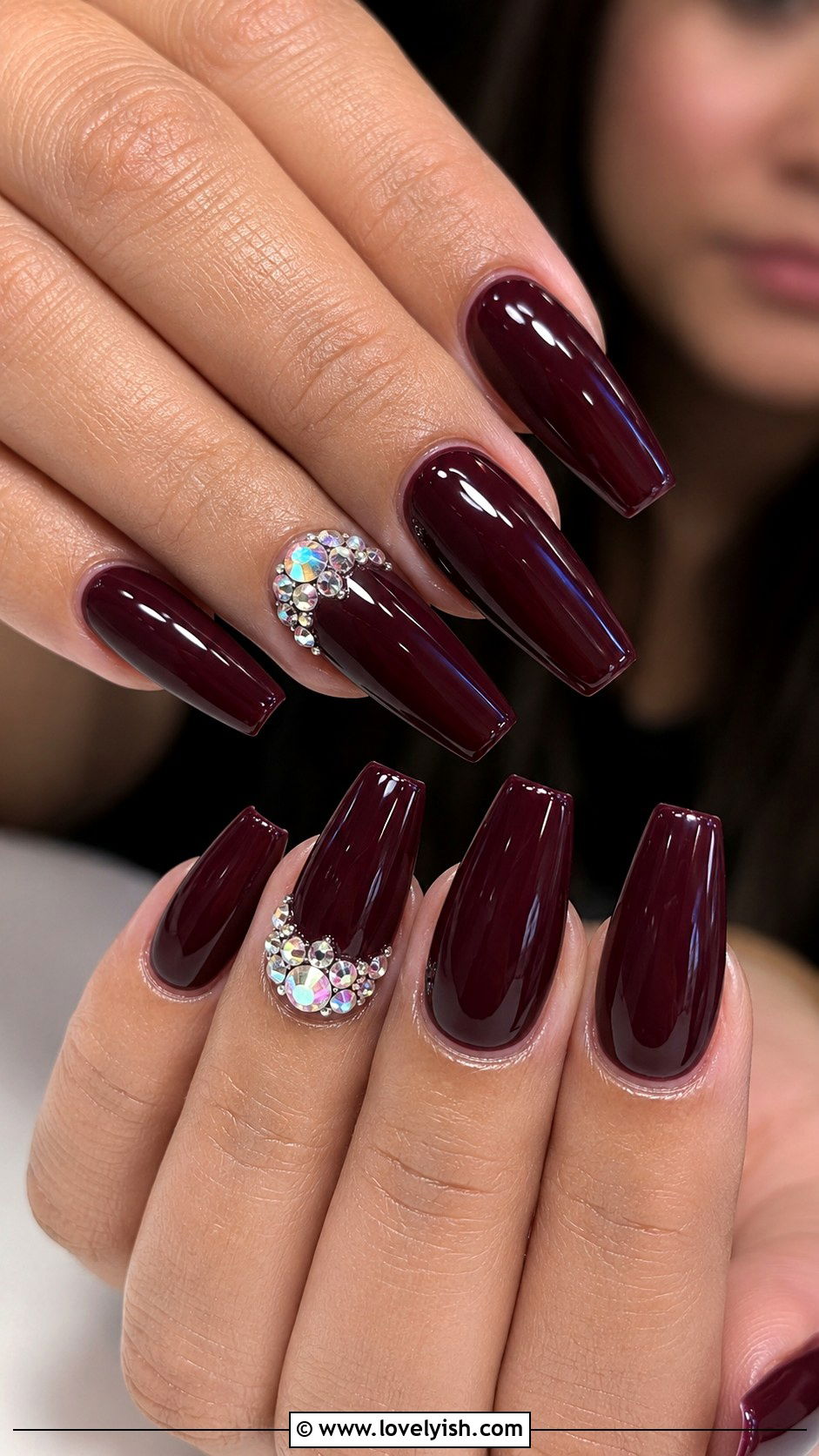 Wine Nails with Crystal Accents - 50 wine nails - 50 wine nails