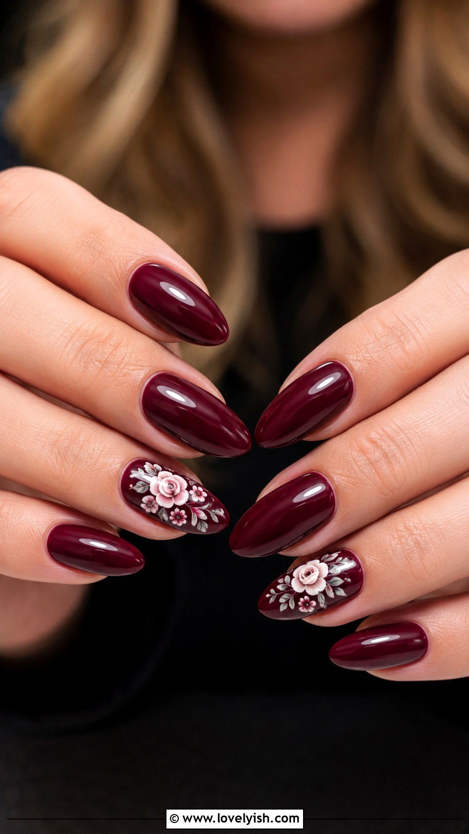 Wine Nails with Floral Nail Art - 50 wine nails - 50 wine nails