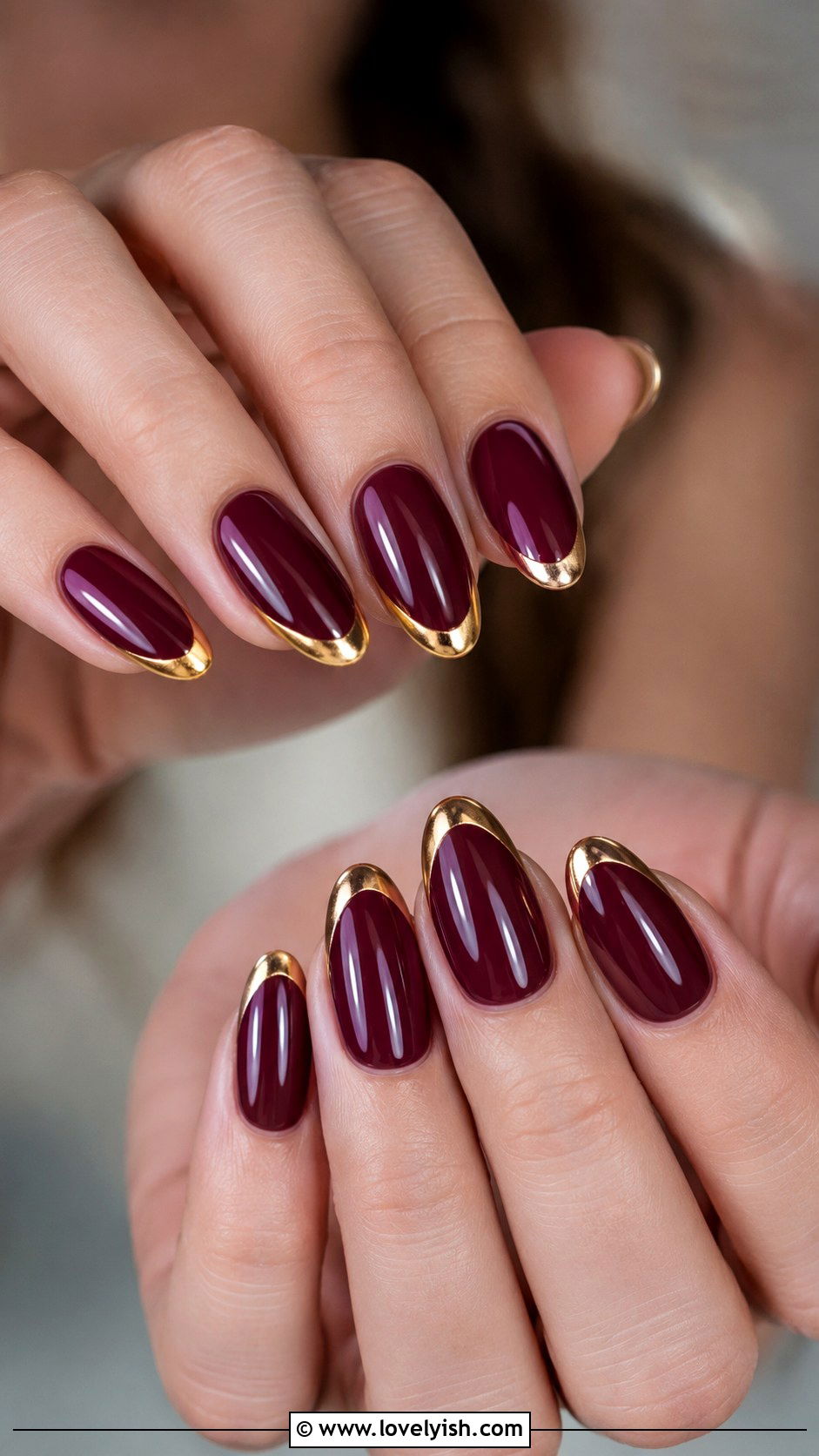 Wine Nails with Gold French Tip - 50 wine nails - 50 wine nails
