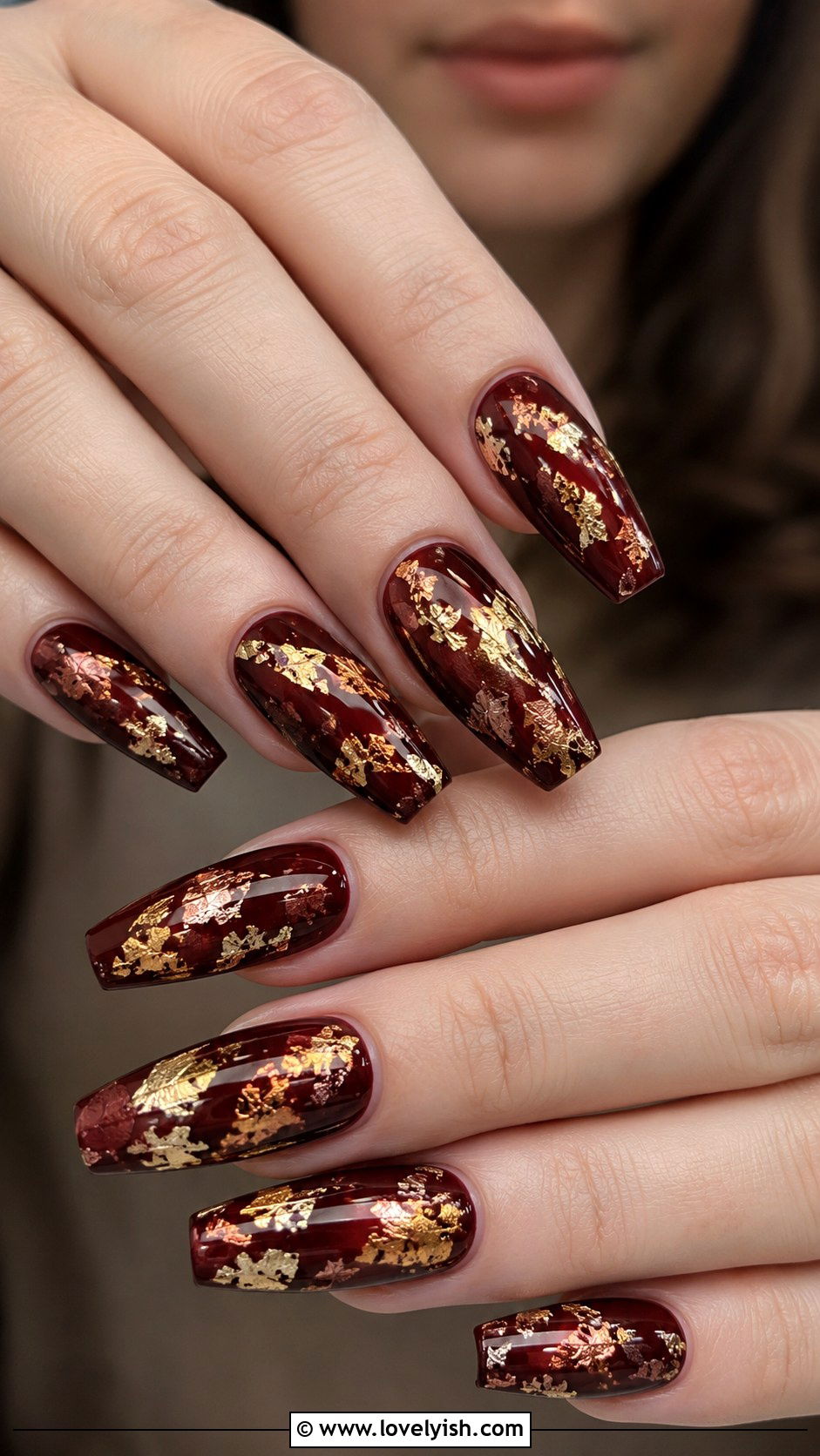Wine Nails with Leaf Nail Art - 50 wine nails - 50 wine nails