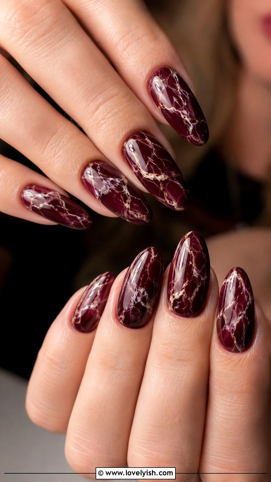 Wine Nails with Marble Effect - 50 wine nails - 50 wine nails