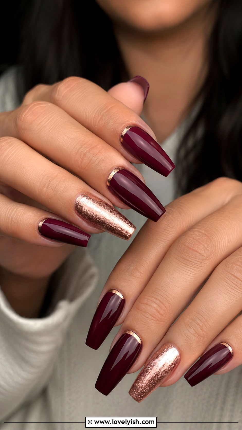 Wine Nails with Rose Gold Details - 50 wine nails - 50 wine nails