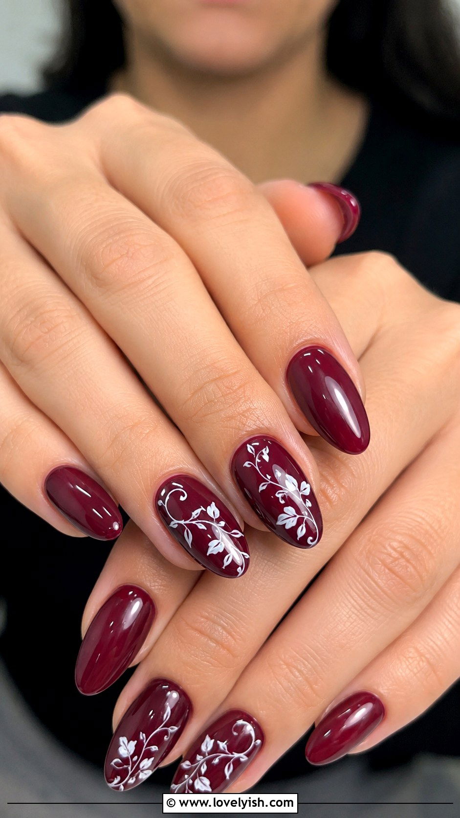 Wine Nails with White Floral Swirls - 50 wine nails - 50 wine nails