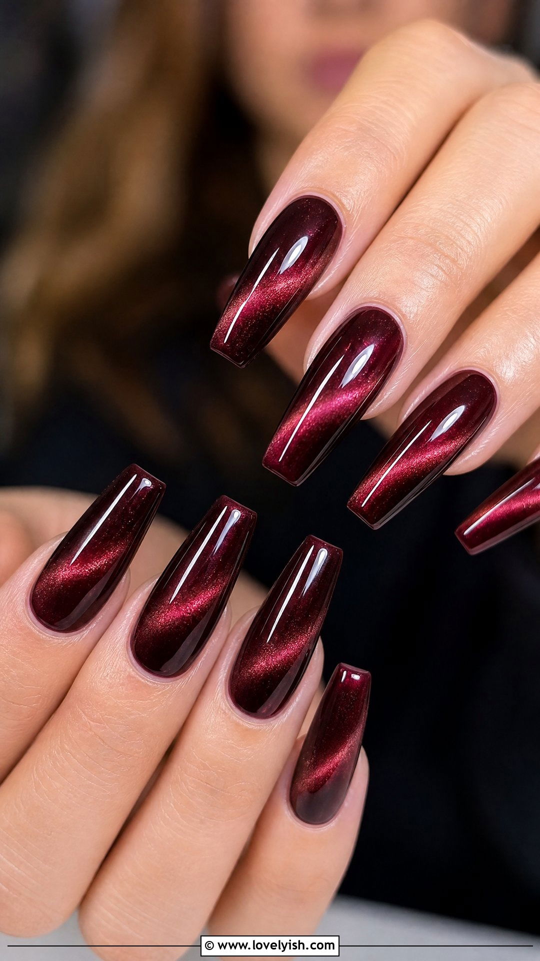 Wine Red Cat Eye Nails - 50 dark red nails - 50 dark red nails