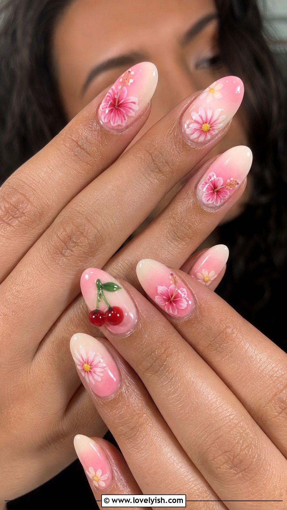 Y2K Airbrushed Ombre Floral Nails - 25 y2k nail designs - 25 y2k nail designs