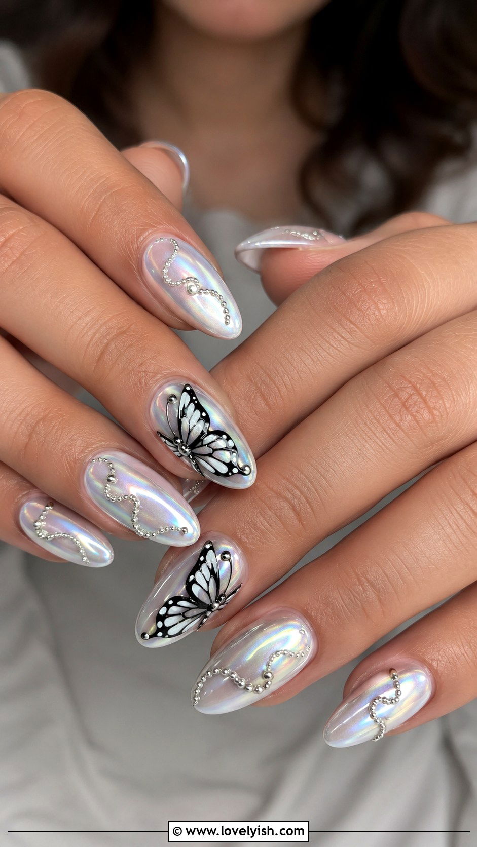 Y2K Butterfly and Chrome Combo Nails - 25 y2k nail designs - 25 y2k nail designs