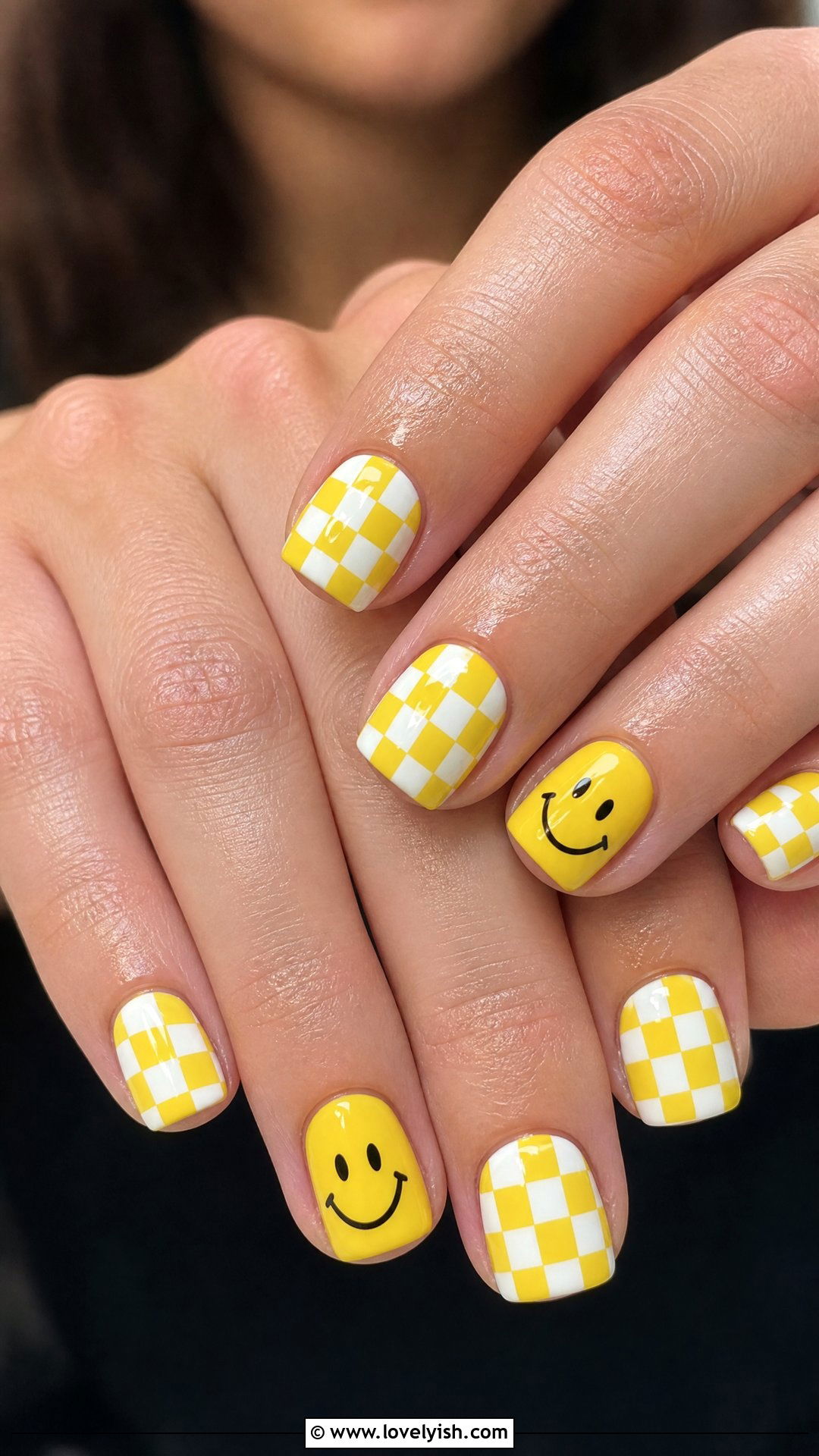 Y2K Checkered Smiley Face Nails - 50 checkered nails - 50 checkered nails