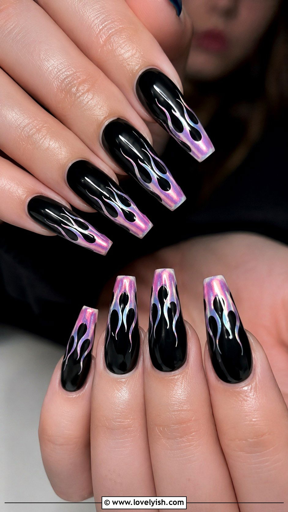 Y2K Flame Nails with Metallic Finish - 25 y2k nail designs - 25 y2k nail designs