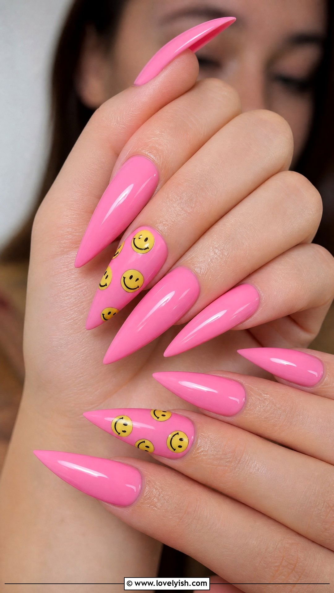 Y2K Smiley Long Stiletto Nails - 50 long stiletto nails - 50 long stiletto nails