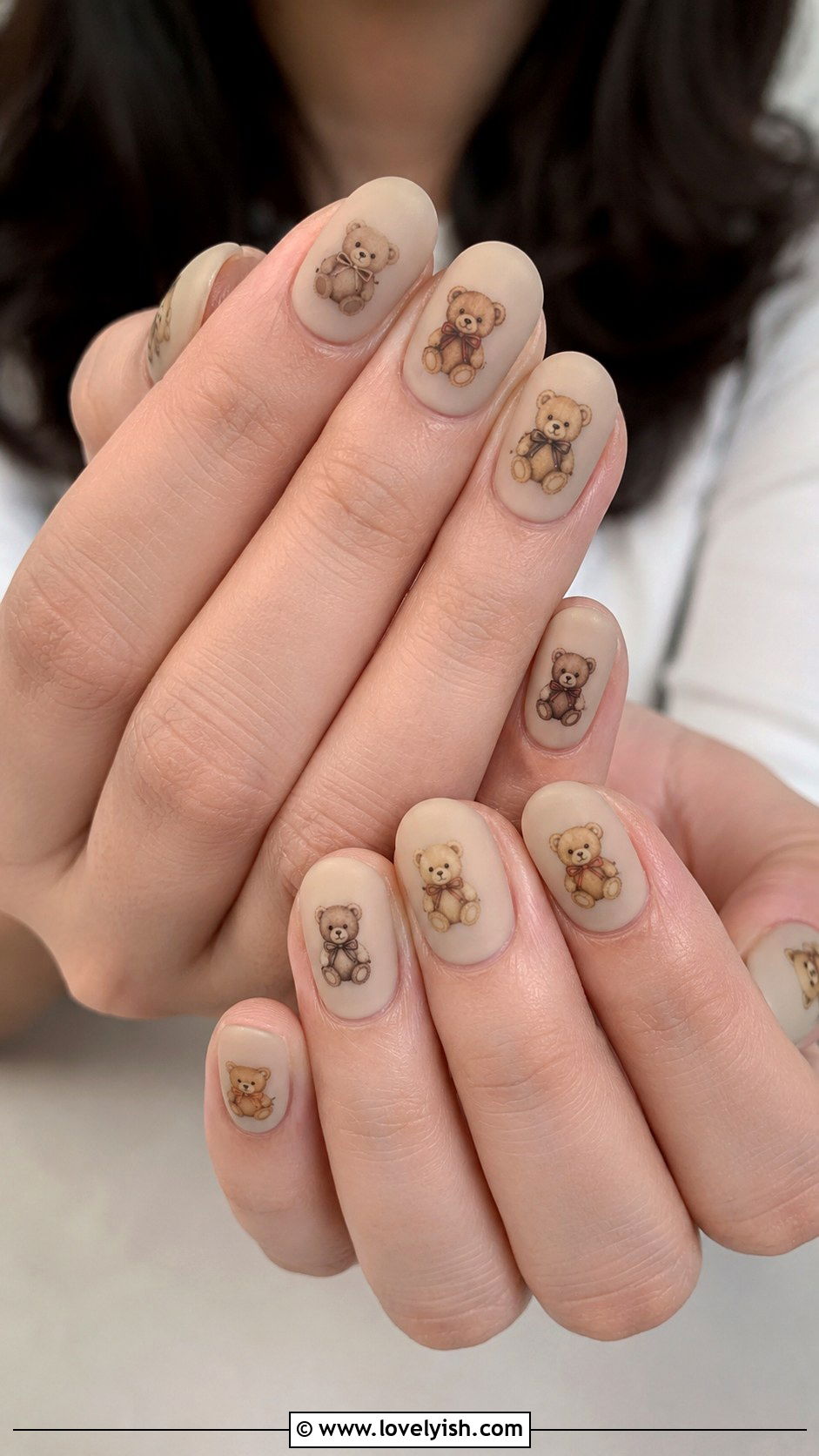 Y2K Teddy Bear Print Matte Nails - 25 y2k nail designs - 25 y2k nail designs