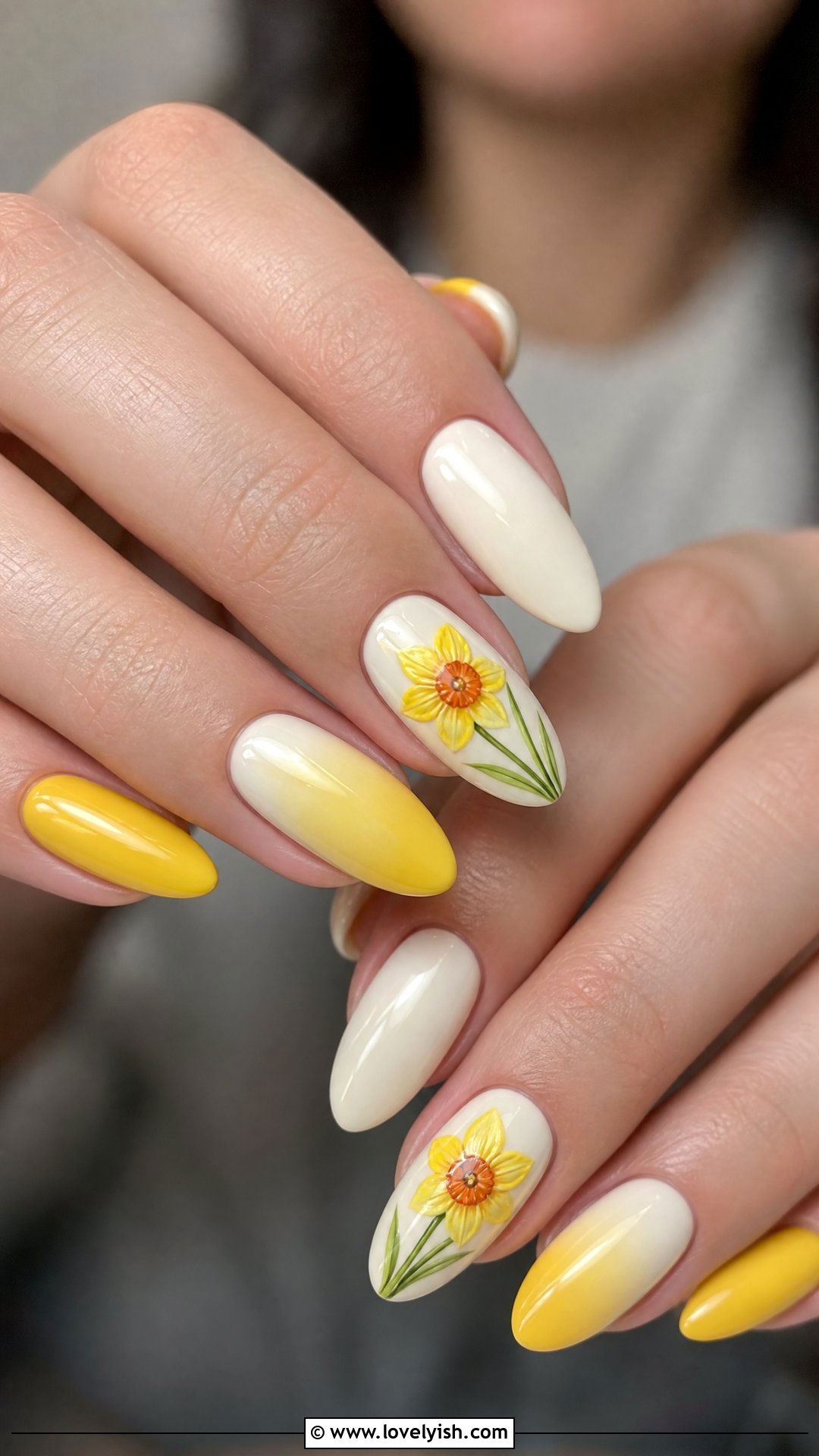 Yellow Daffodil Nails - 50 cute spring nail designs - 50 cute spring nail designs