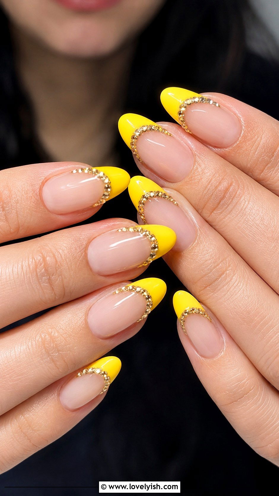 Yellow Nail Tips with Rhinestones - 25 yellow nails design ideas - 25 yellow nails design ideas