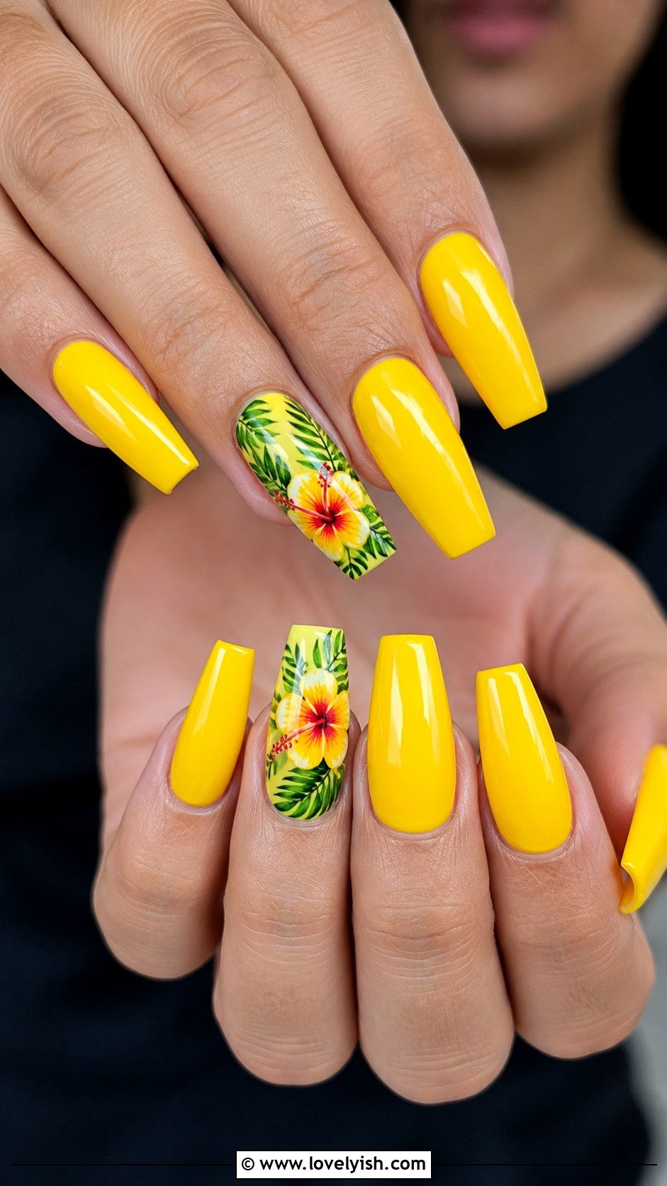 Yellow Nails with Tropical Designs - 50 yellow nails - 50 yellow nails