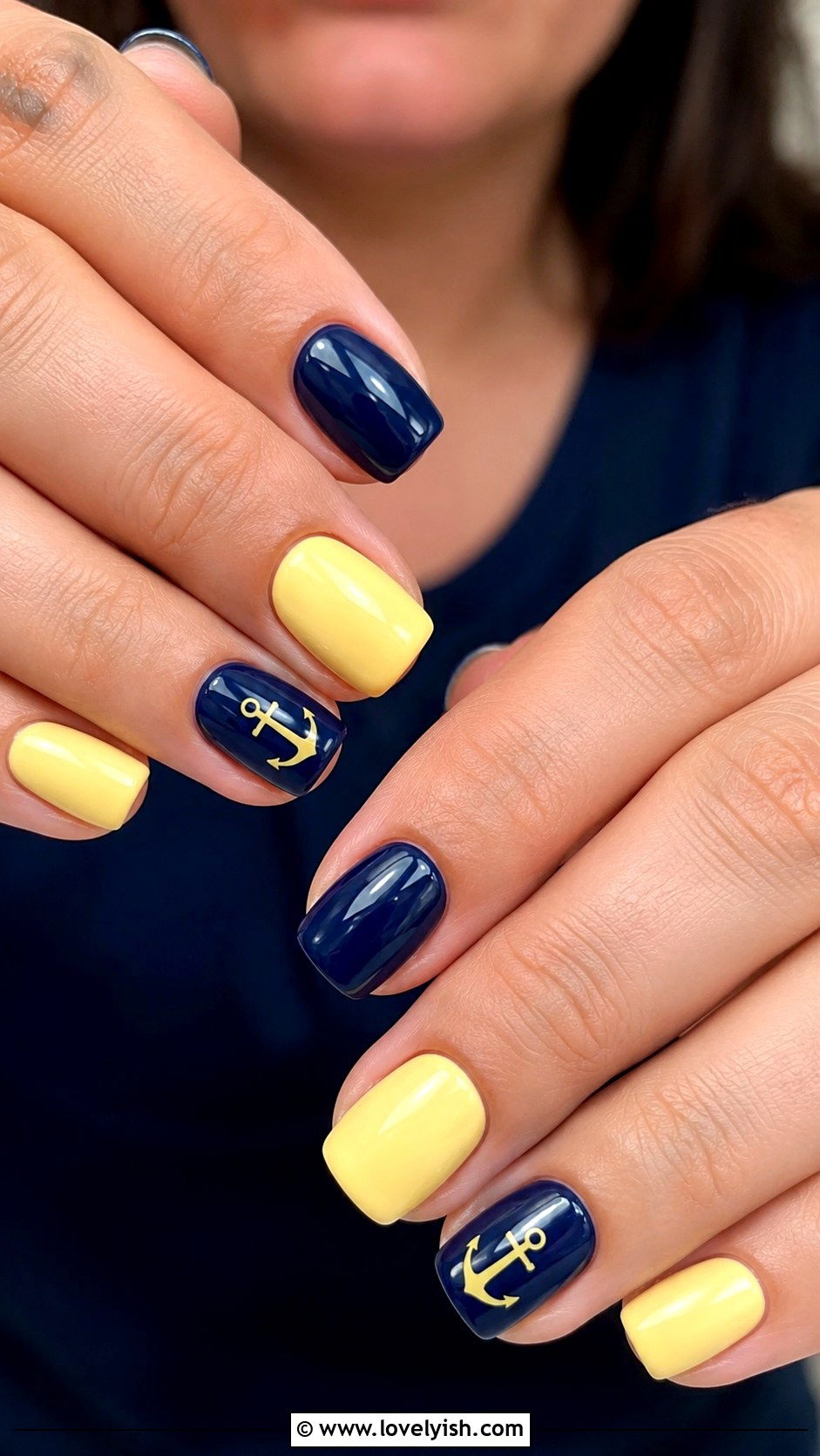 Yellow and Navy Anchor Nails - 50 anchor nail designs - 50 anchor nail designs