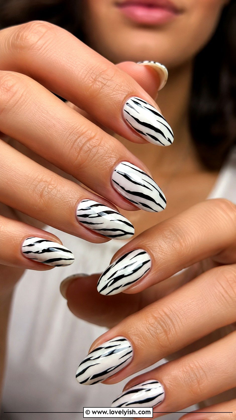 Zebra Print Almond Nails - 50 zebra print nails - 50 zebra print nails